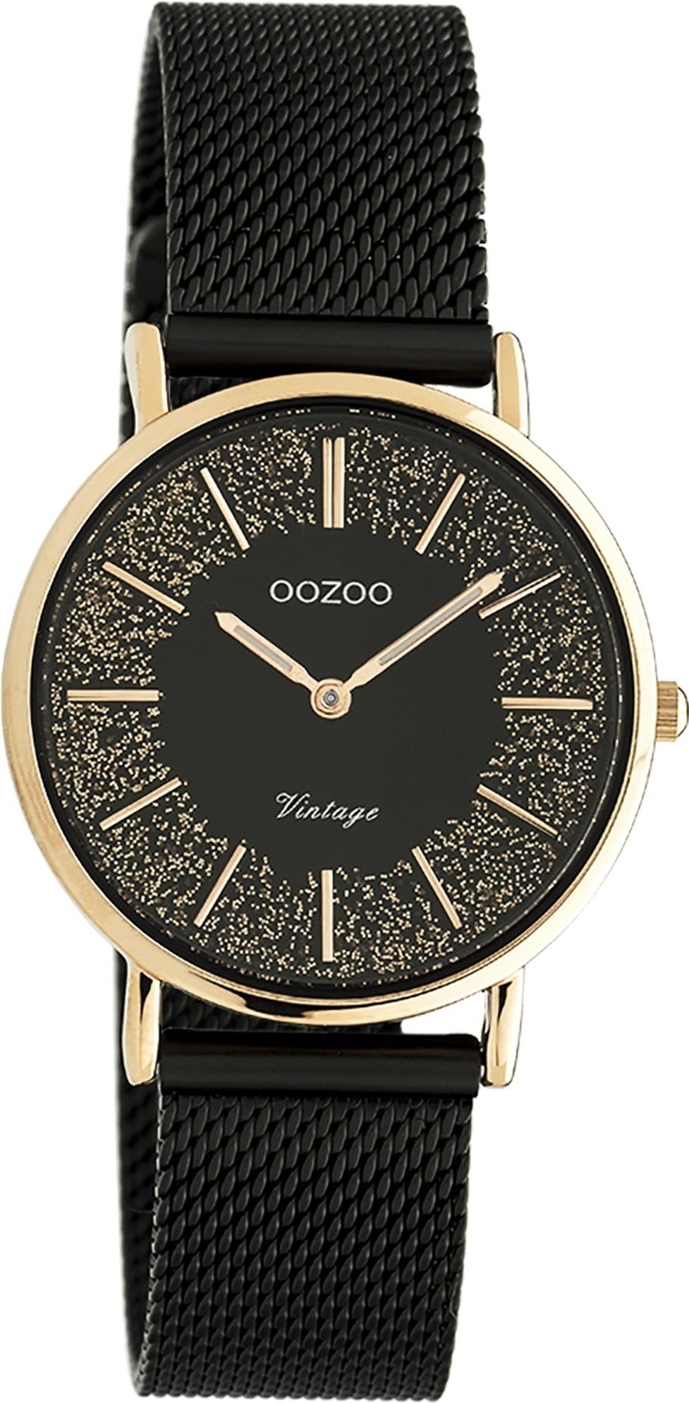 Oozoo Quarzuhr Damenuhr Damen Elegant-Style rund, Armbanduhr OOZOO Edelstahlarmband, schwarz mittel 32mm) (ca. Analog,
