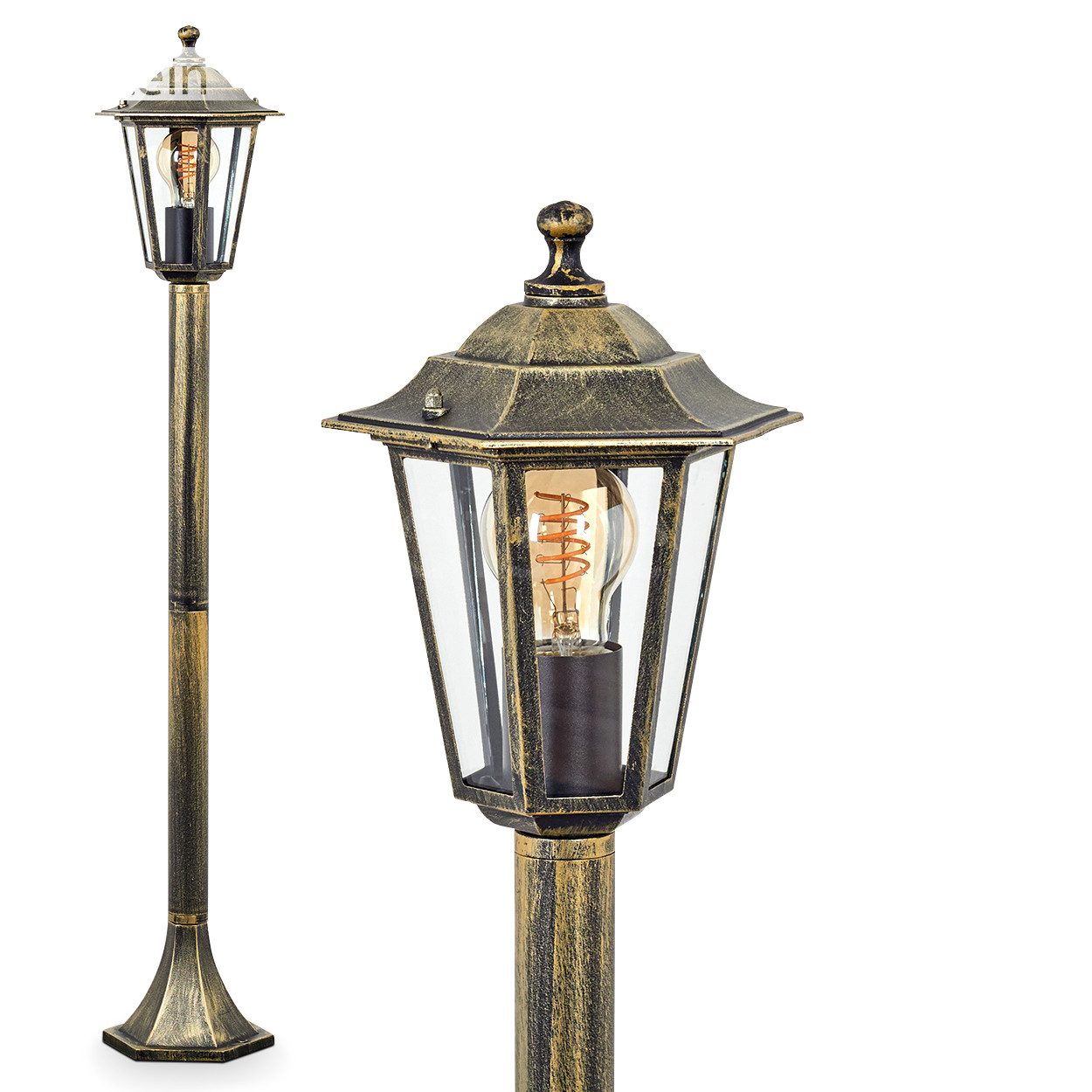 hofstein Pollerleuchte Wegeleuchte aus Metall/Glas in Gold-Braun/Klar, ohne Leuchtmittel, antike Außenleuchte, Gartenlampe, Gartenbeleuchtung IP44, 1 x E27