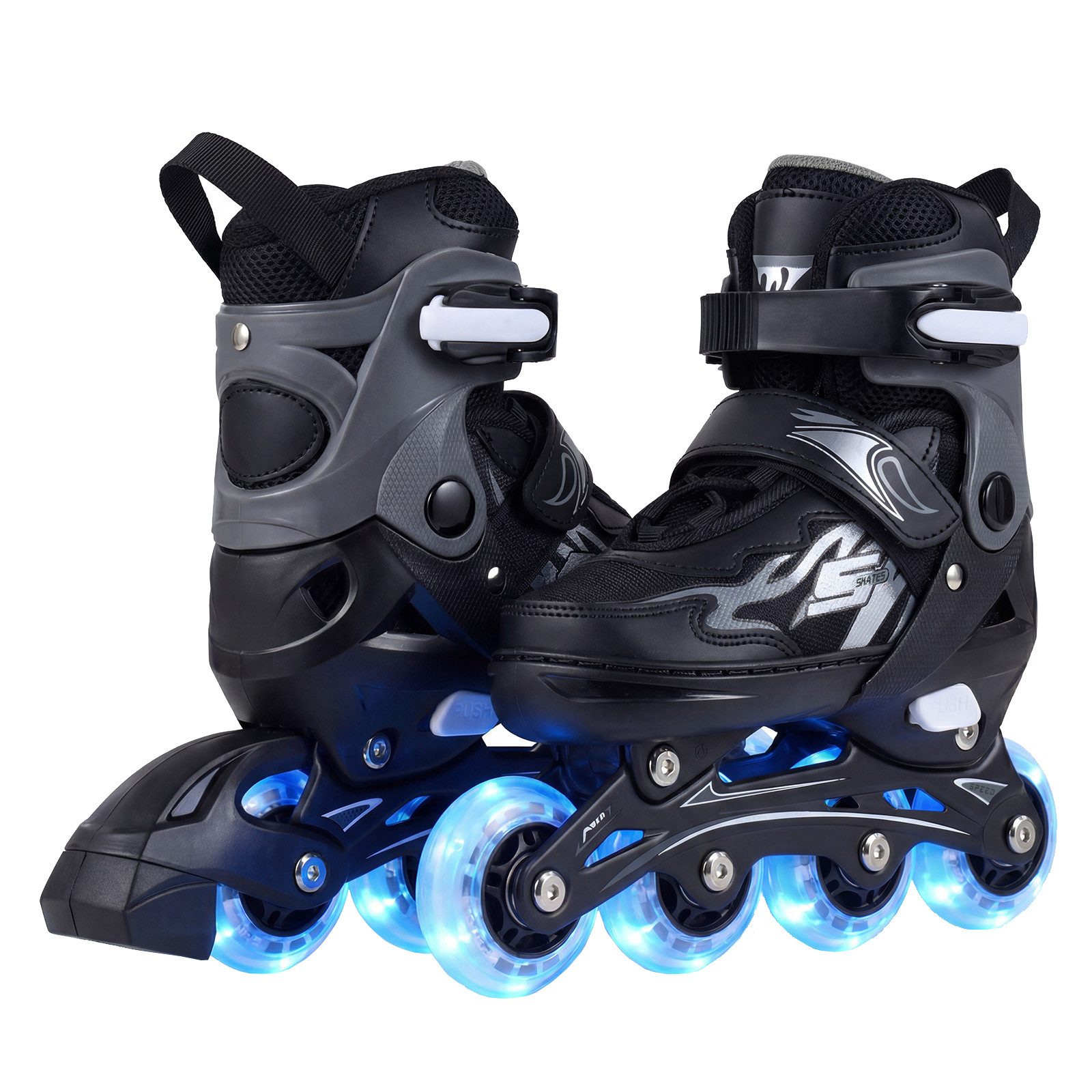 COSTWAY Rollschuhe, 4 Größen verstellbar, Inliner mit leuchtenden Rädern