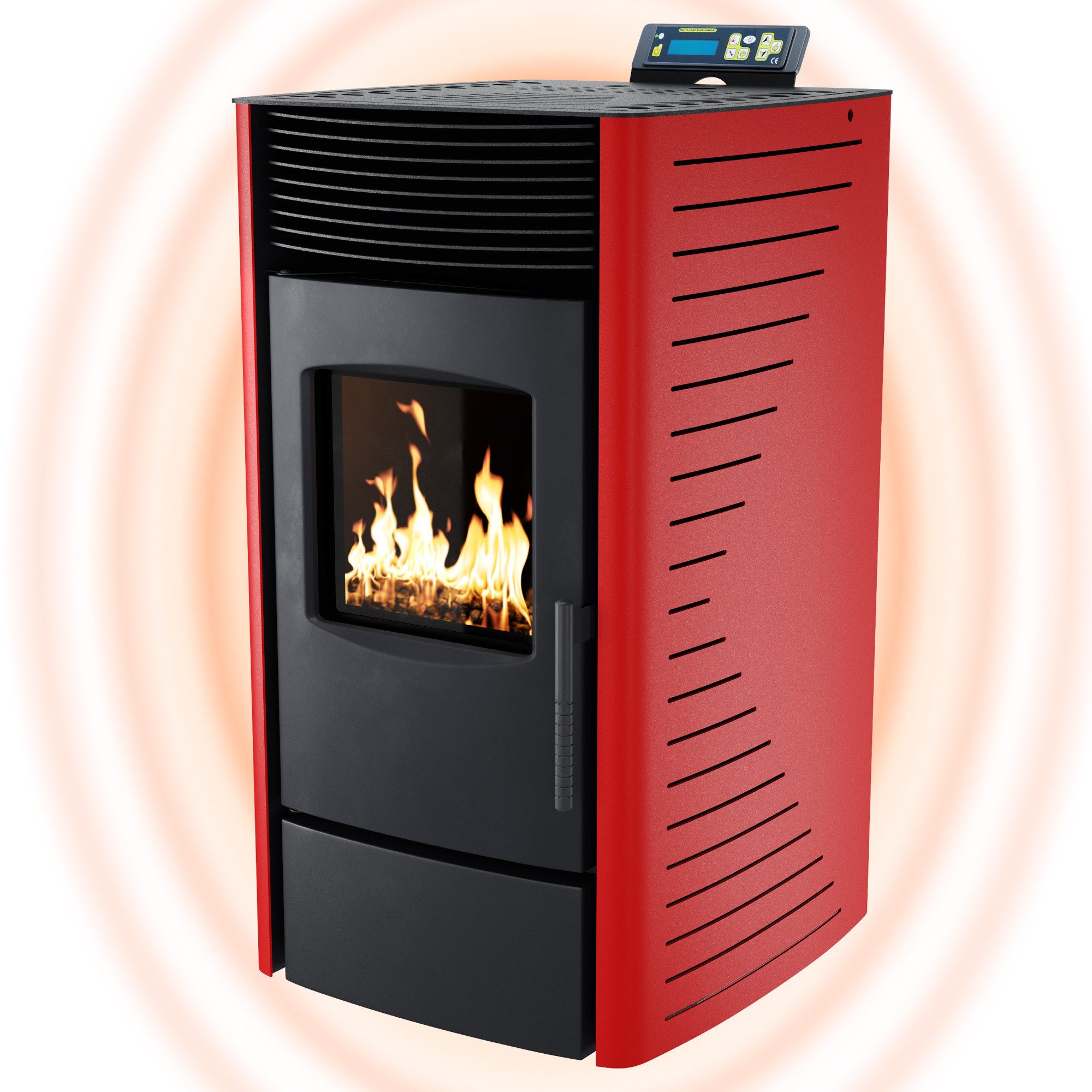 NEMAXX Pelletofen P9 Pelletheizung 11 kW bis 220m³ Wi-Fi Ready – effiziente Wärme – Rot