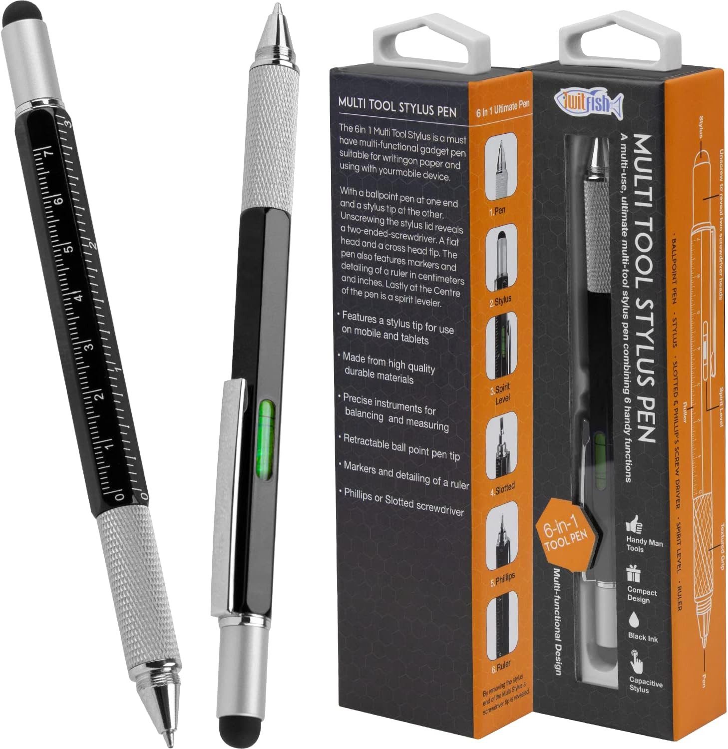 TwitFish Multitool 6-in-1 Stylus Pen mit Отвертки, Wasserwaage und mehr (1 Stk), (1 St)