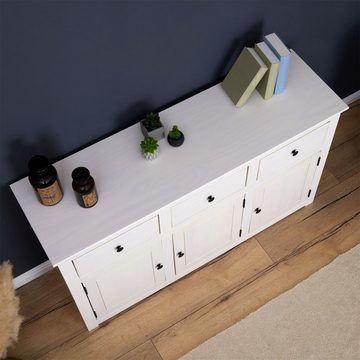 CARO-Möbel Sideboard PAULO, Sideboard weiß aus Kiefer mit 3 Schubladen und 2 Türen Kommode Massivh