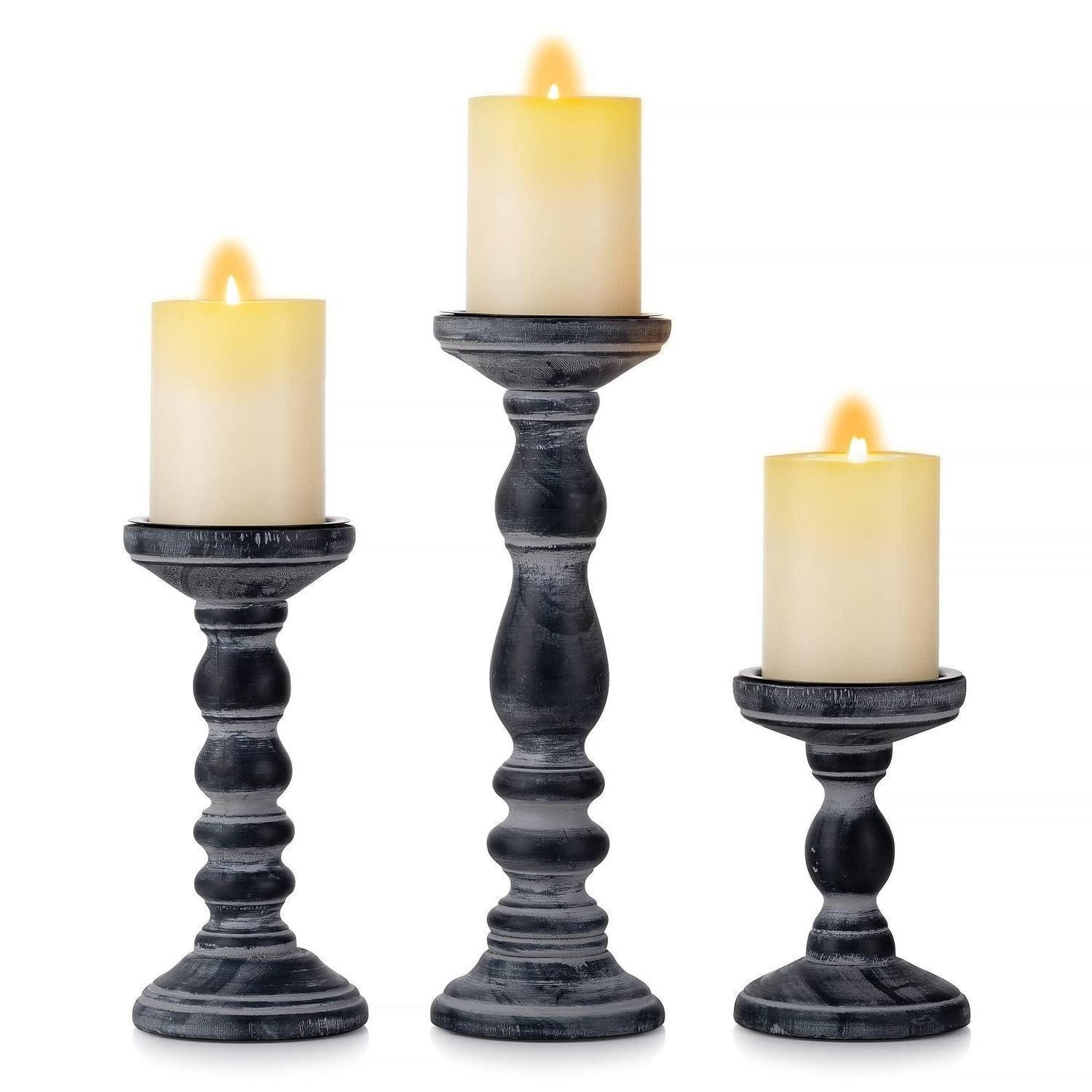 LuxusKollektion Kerzenständer Kerzenhalter Holz Rustikal Schwarz (1 St)