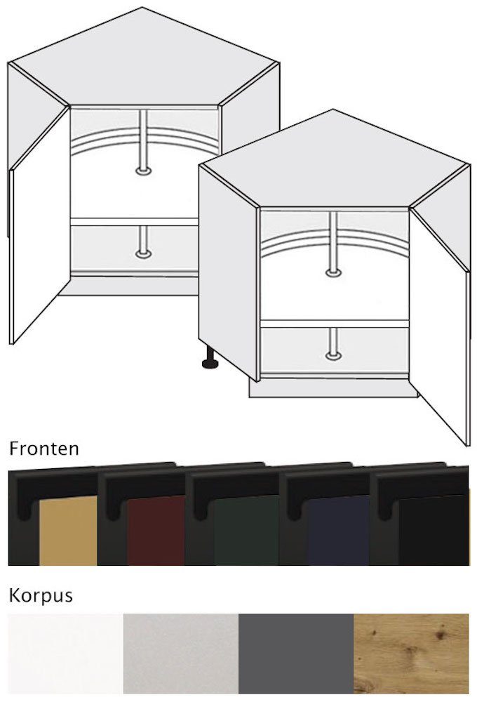 84cm Front- 1-türig Feldmann-Wohnen mit Korpusfarbe gold Unterschrank Topfkarussell super wählbar grifflos matt & Velden