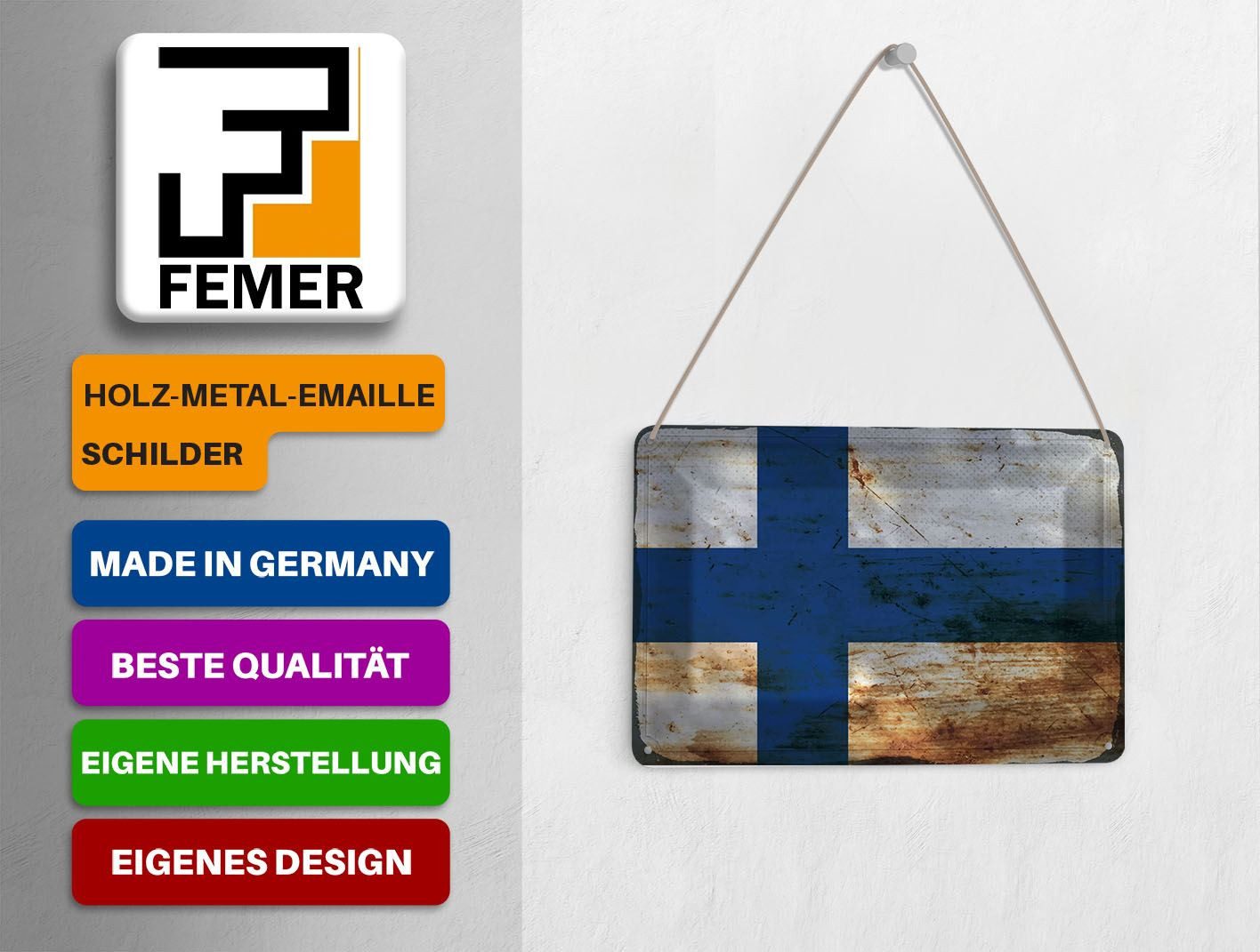 Femer GmbH Postkarte Flagge Finnland 14x10 cm Flag of Finland Rost, unfrankiert