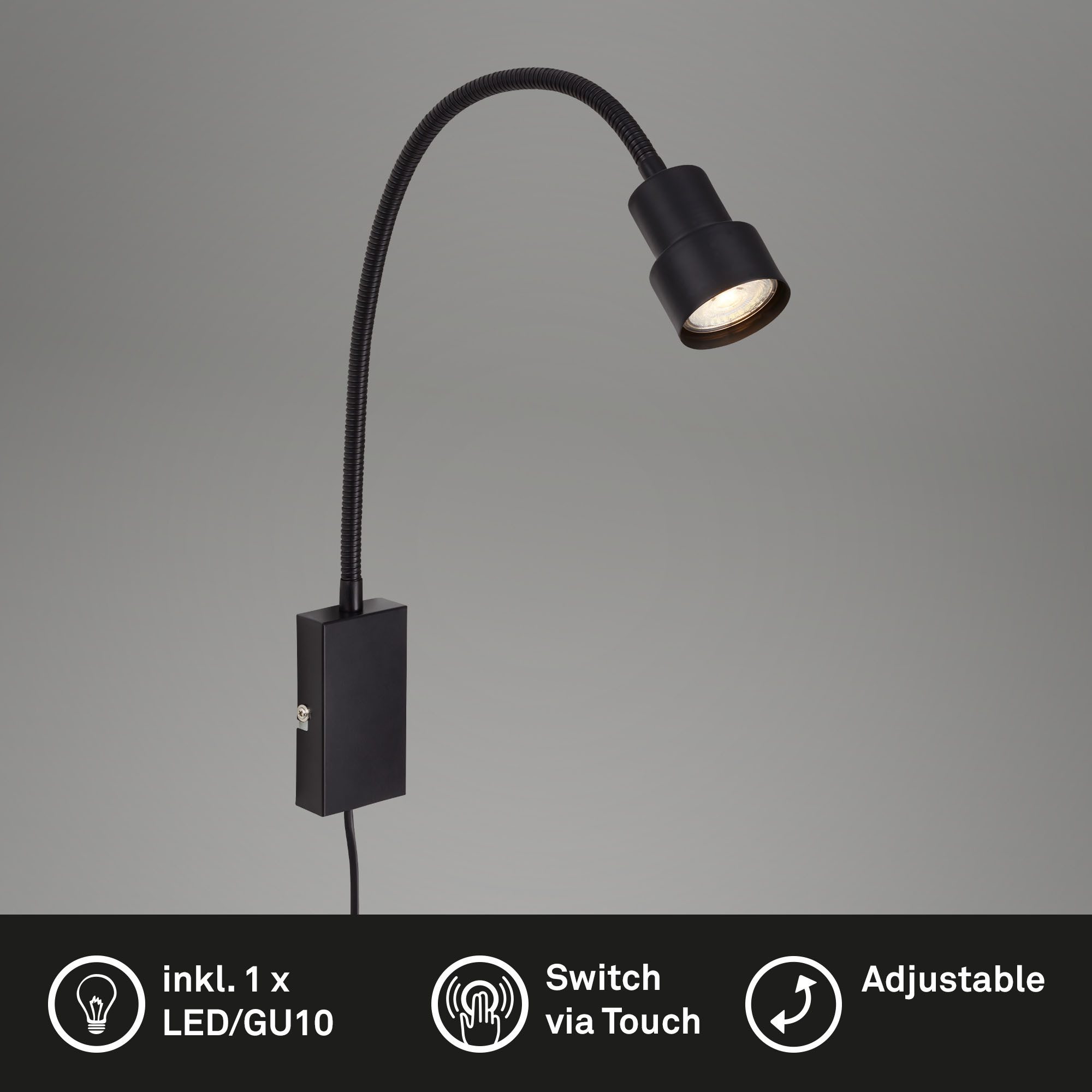 Briloner Leuchten Wandleuchte LED Wandlampe Extra-Warmweiß flexibler Arm inkl. Touchfunktion, LED wechselbar, 2700K - Extra - Warmweiß, matt-nickel, flexibler Arm, inkl. Touchfunktion, inkl. 1xLED/GU10