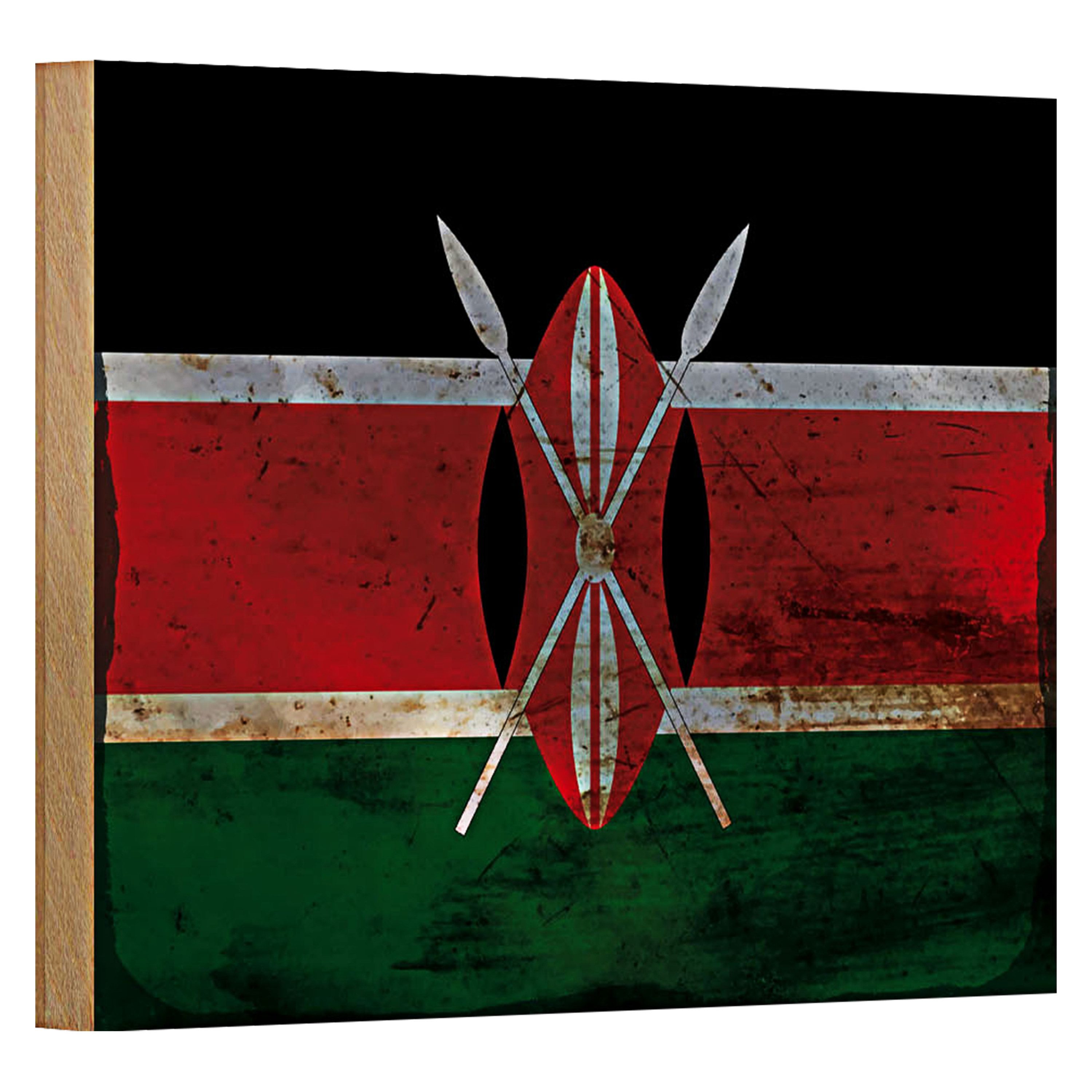 Roomando Holzbild Flagge Kenia 18x12cm Flag of Kenya Rost