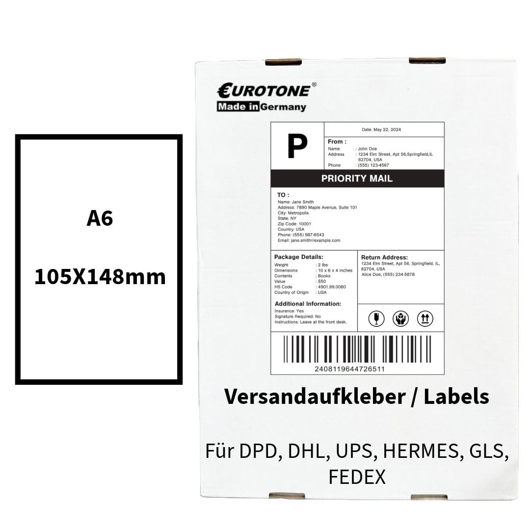 Eurotone Tonerkartusche Etiketten, 105x148mm, matt weiß, 2000 Stück DIN A6, permanent…, (Einzelpack, 1-St), Kompatibel, sofort einsatzbereit