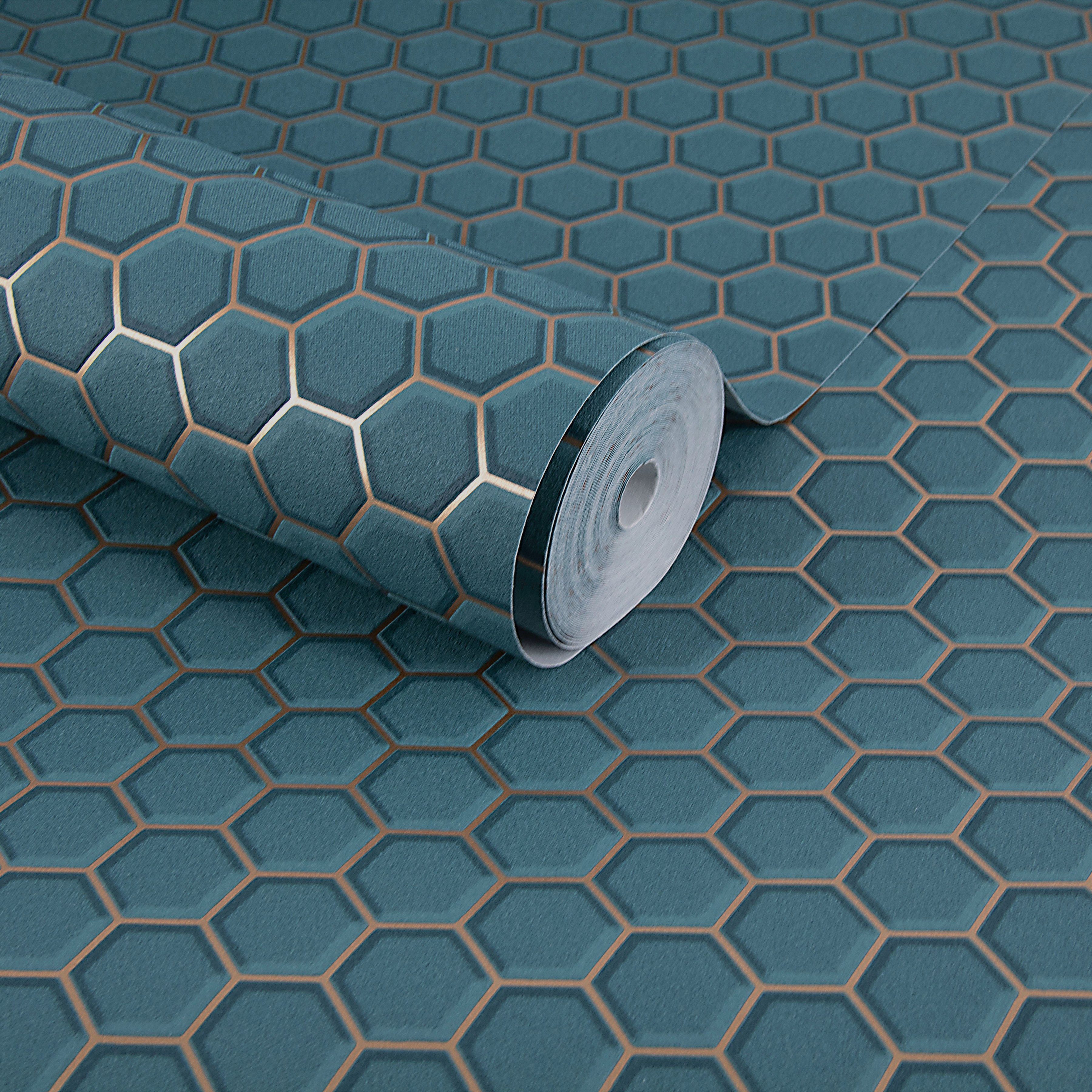 WOW Vliestapete Hexagon Chic, aufgeschäumt, geometrisch, (1 St), Grün - 1005x52 cm