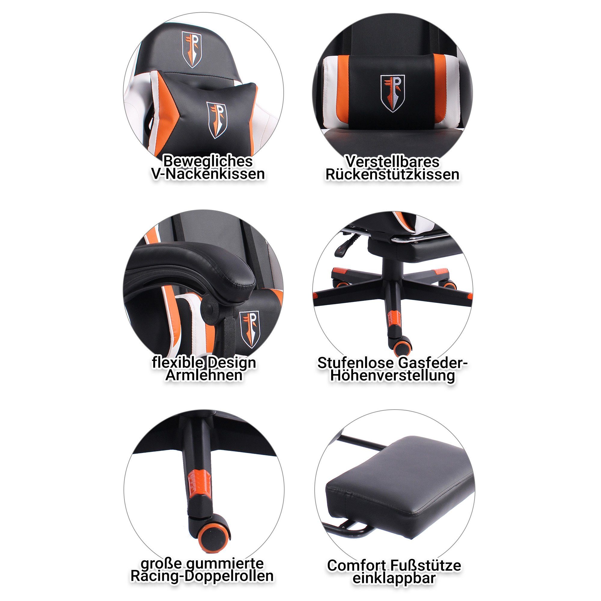 Racing-Design Schwarz/Weiß-Orange im Fußstütze Stuhl Chefsessel Gaming mit Arijus Drehstuhl Stück), Bürostuhl (1 TRISENS