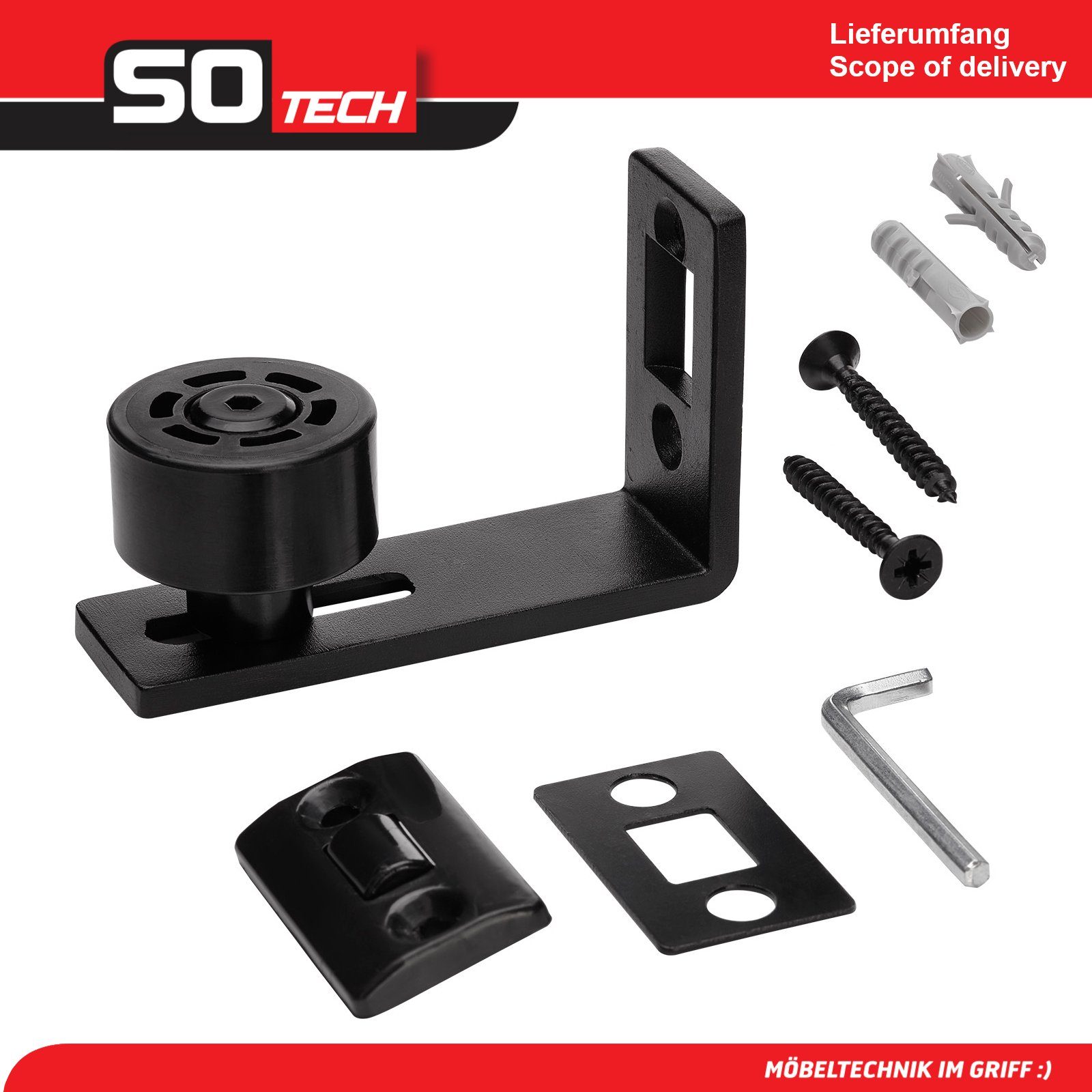 SO-TECH® Schienensystem Schiebetür-Bodenführung, einstellbare Bodenführung, Wandmontage, Rollenführung für Türdicke 17 bis 49 mm – Bild 4 von 5
