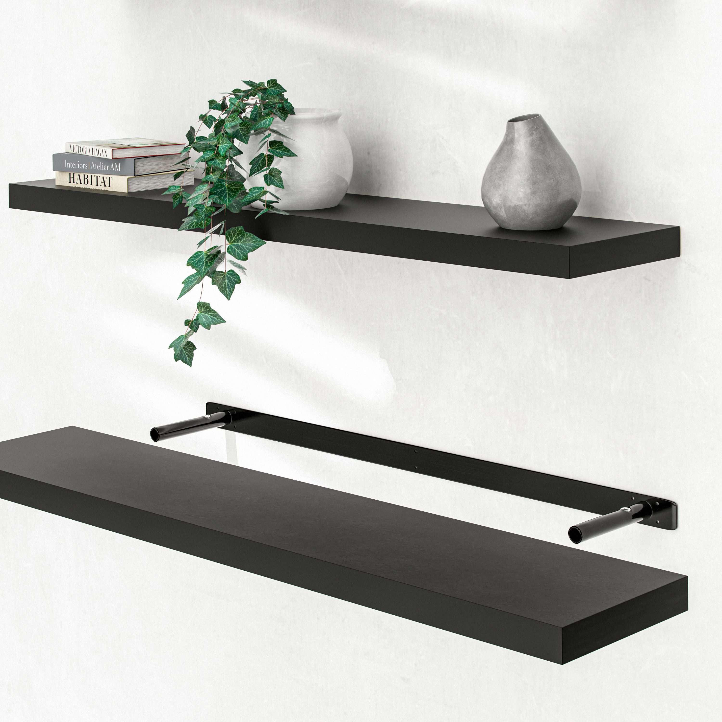 Casaria Wandboard, Schwarz Hängeregal, Gr. 23 cm x 3.8 cm x 110 cm, Schweberegal 110 cm matt schwarz