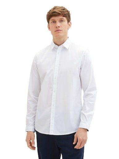 TOM TAILOR Langarmhemd mit 2-Knopf-Verschluss am Ärmel weiß