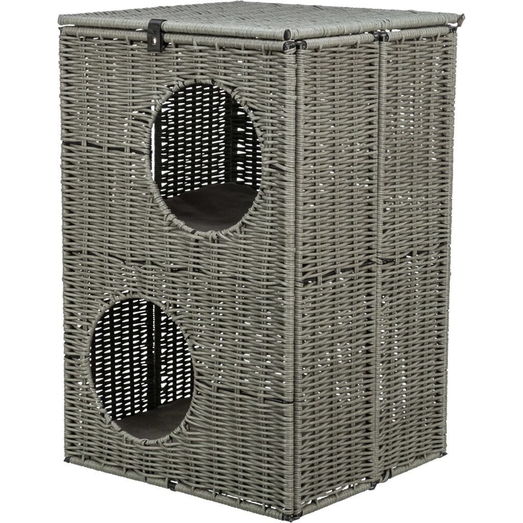 TRIXIE Schlafhöhle Outdoor Katzenhöhle Amalia aus Polyrattan, eckig - grau - 37 × 57 × 35