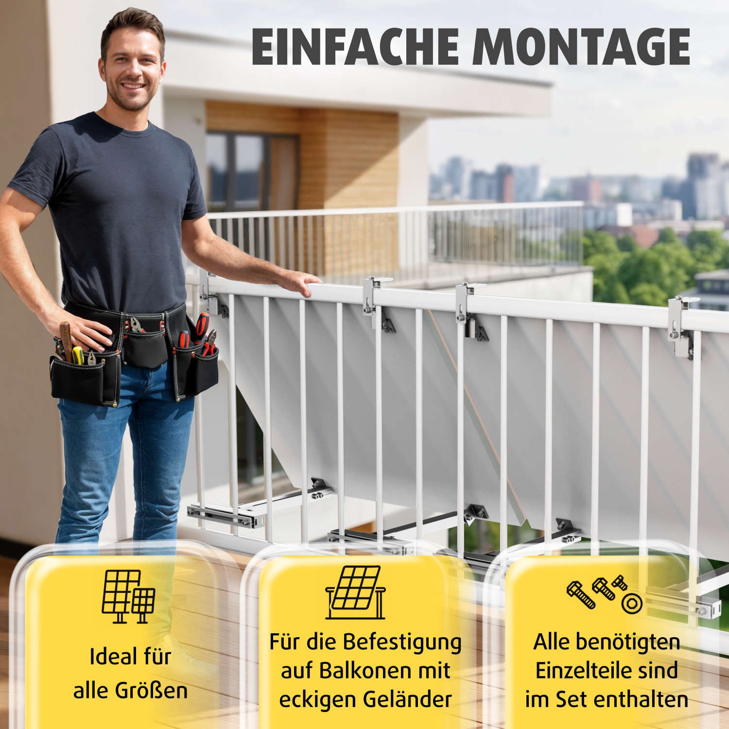avoltik Solarmodul-Halterung Solarmodul Halterung Alu Aufständerung für Photovoltaik Winkel eckig, (Balkonhalterung 1er oder 2er zur Auswahl, Balkonhalterung 1e – Bild 4 von 5