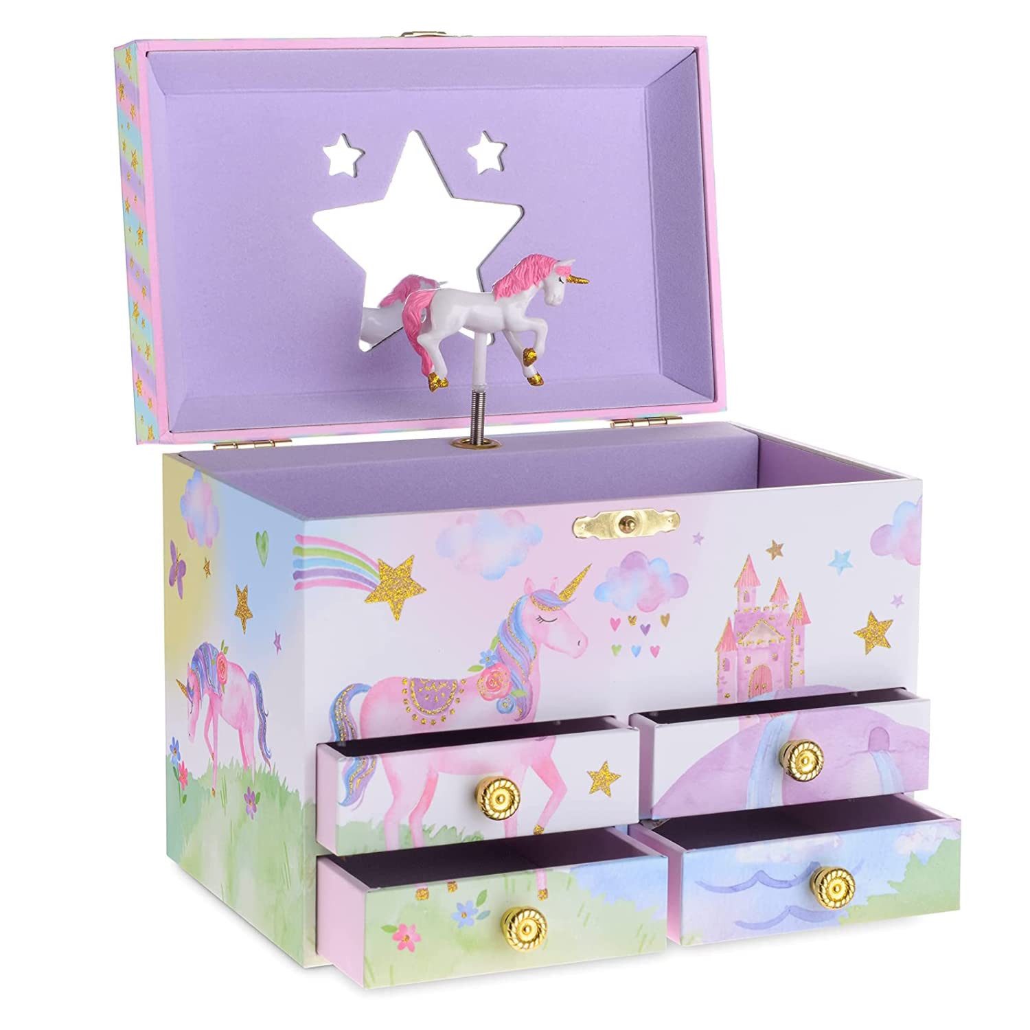 Jewelkeeper Schmuckrolle Jewelkeeper Musical Jewelry Box for girls with 4 Pullout Drawer