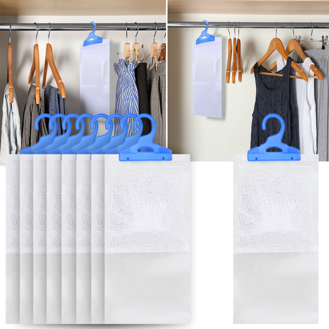 Casativo Granulat-Luftentfeuchter Effektive Luftentfeuchter für Kleiderschränke Beutel à 450ml Hängend, Schutz vor Schimmel&Geruch, 1,35 L Aufnahme, 3er/9er-Set, 210 g/Beutel
