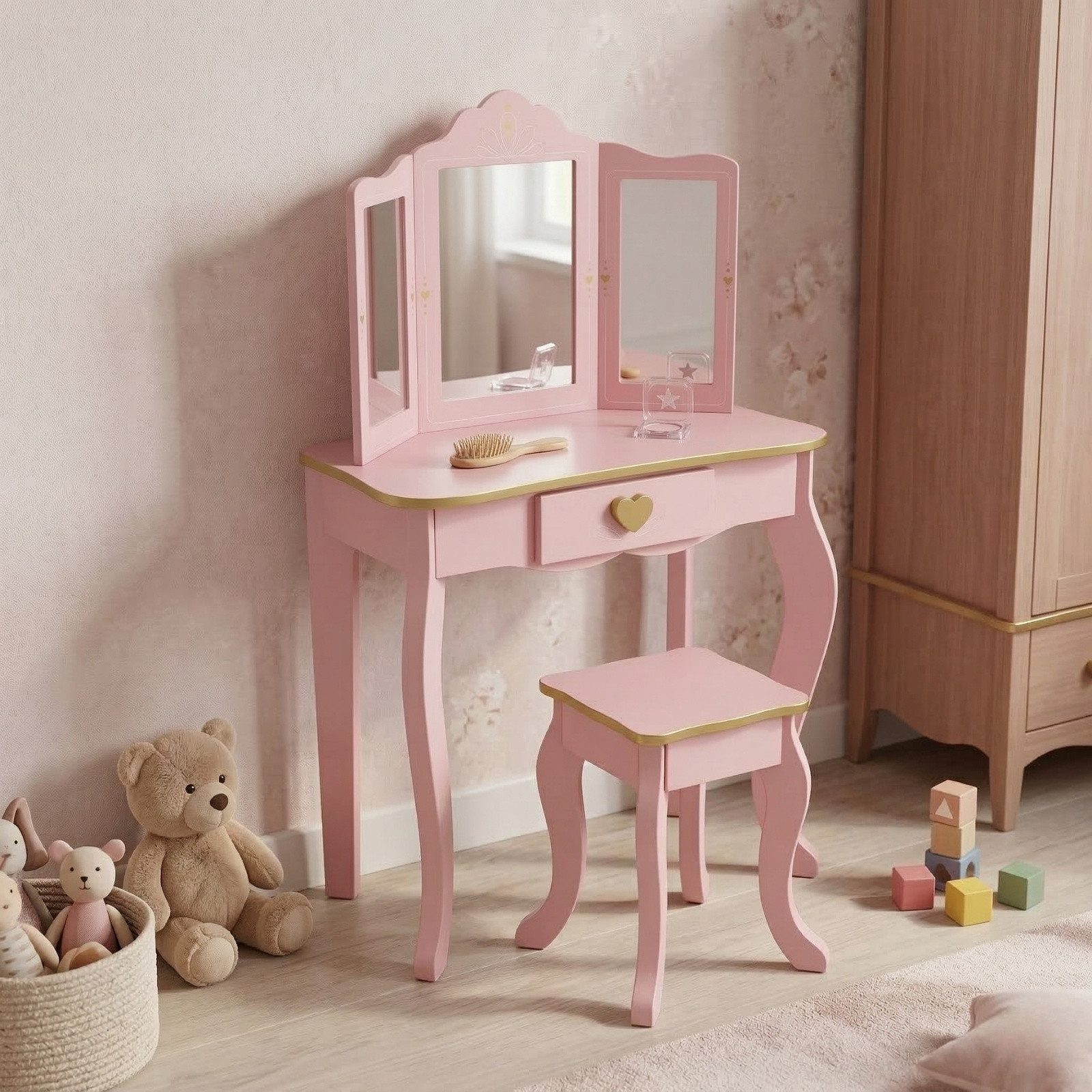 SCENA LIVING Schminktisch Kinderschminktisch REIA, mit Spiegel und Hocker im Set, rosa