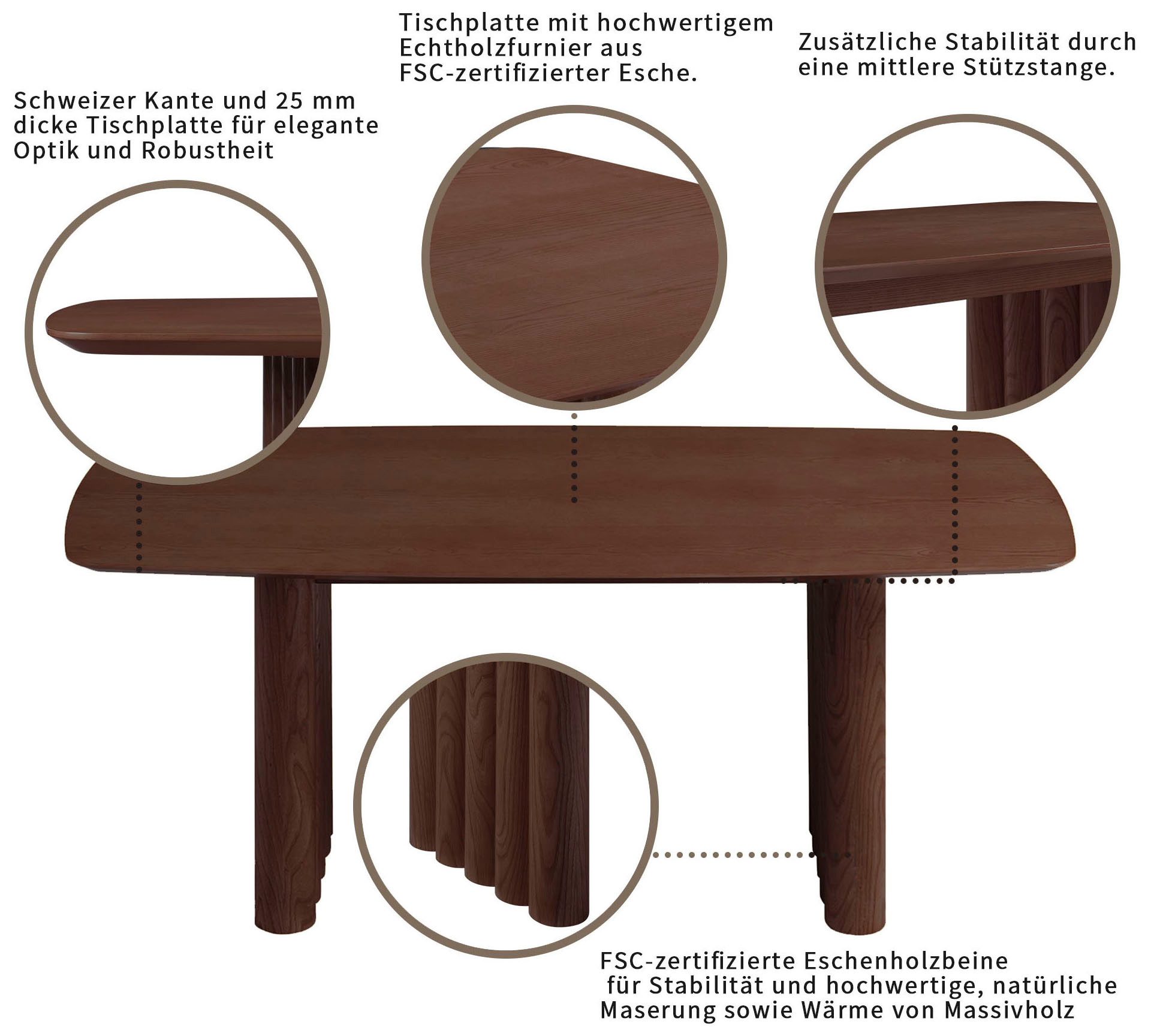 OTTO home Esstisch Sacy, FSC-zertifizierter Esche, Schweizer Kante, Breite 180 cm
