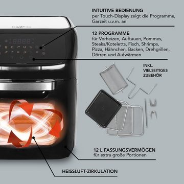 MAXXMEE Heißluftfritteuse Airfryer - fettfreie Fritteuse - Digital - 12l - schwarz