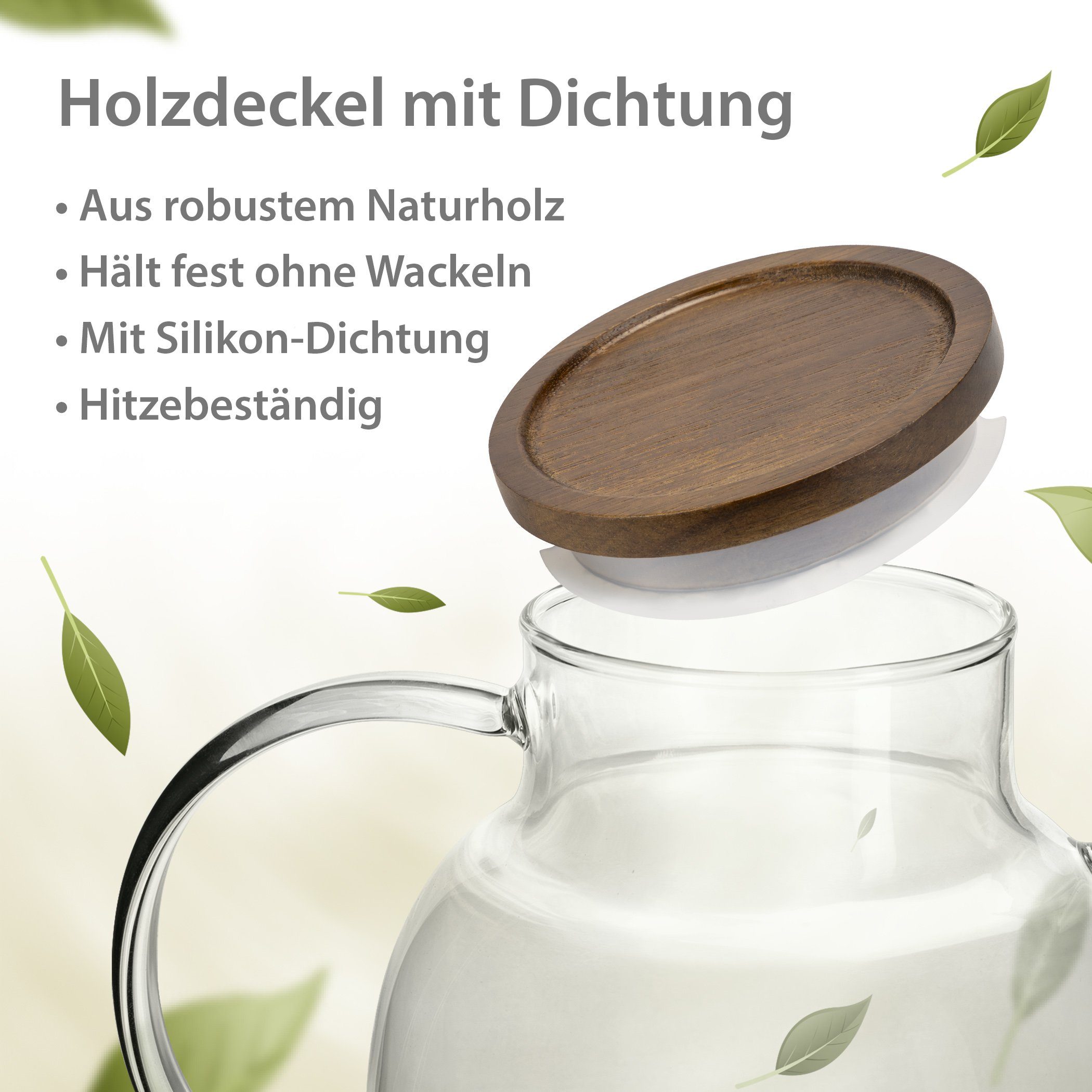 & Griff Glas Holzdeckel, Edelstahl-Filter Teekanne Impolio Hitzebeständiger Teekanne