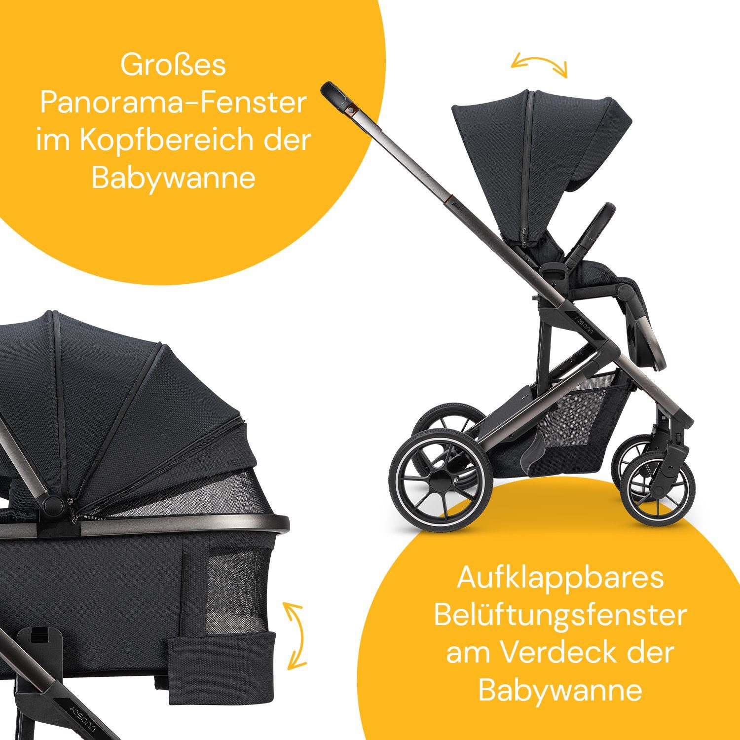 Osann Kombi-Kinderwagen Juntos, mit Babywanne, Sportsitz, gefederte Gummiräder,hochwertige Materialien