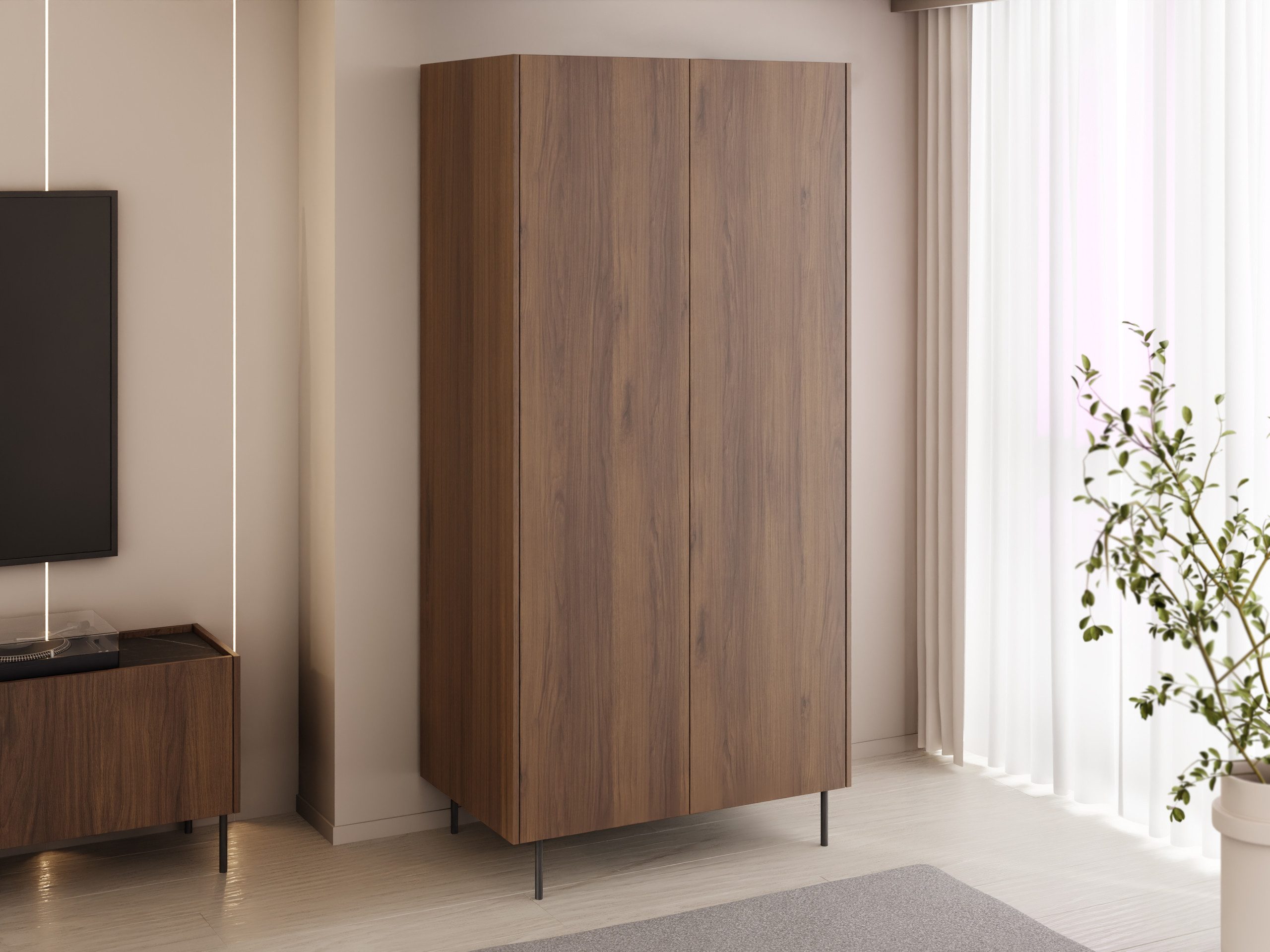 MIRJAN24 Kleiderschrank Tewos SZ90 (mit zwei Drehtüren) Kleiderstange, Schwarze Metallfüße – Bild 2 von 5