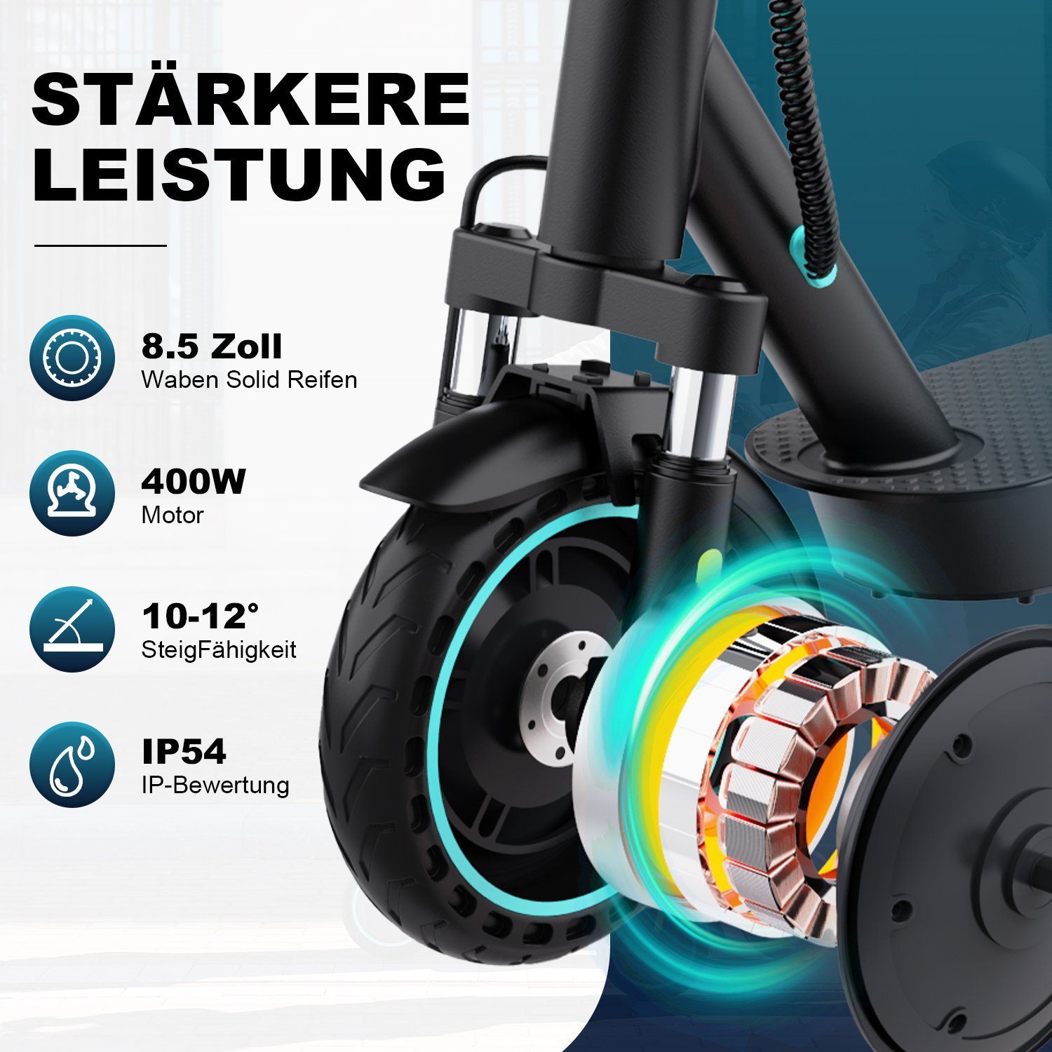 RCB TECH E-Scooter EV85F ABE mit Straßenzulassung, 8,5 Zoll Elektroroller, APP, stoßfest, 400,00 W, 20,00 km/h, (2 tlg., mit Schutzblechen), Reichweite 23-30 km, klappbar