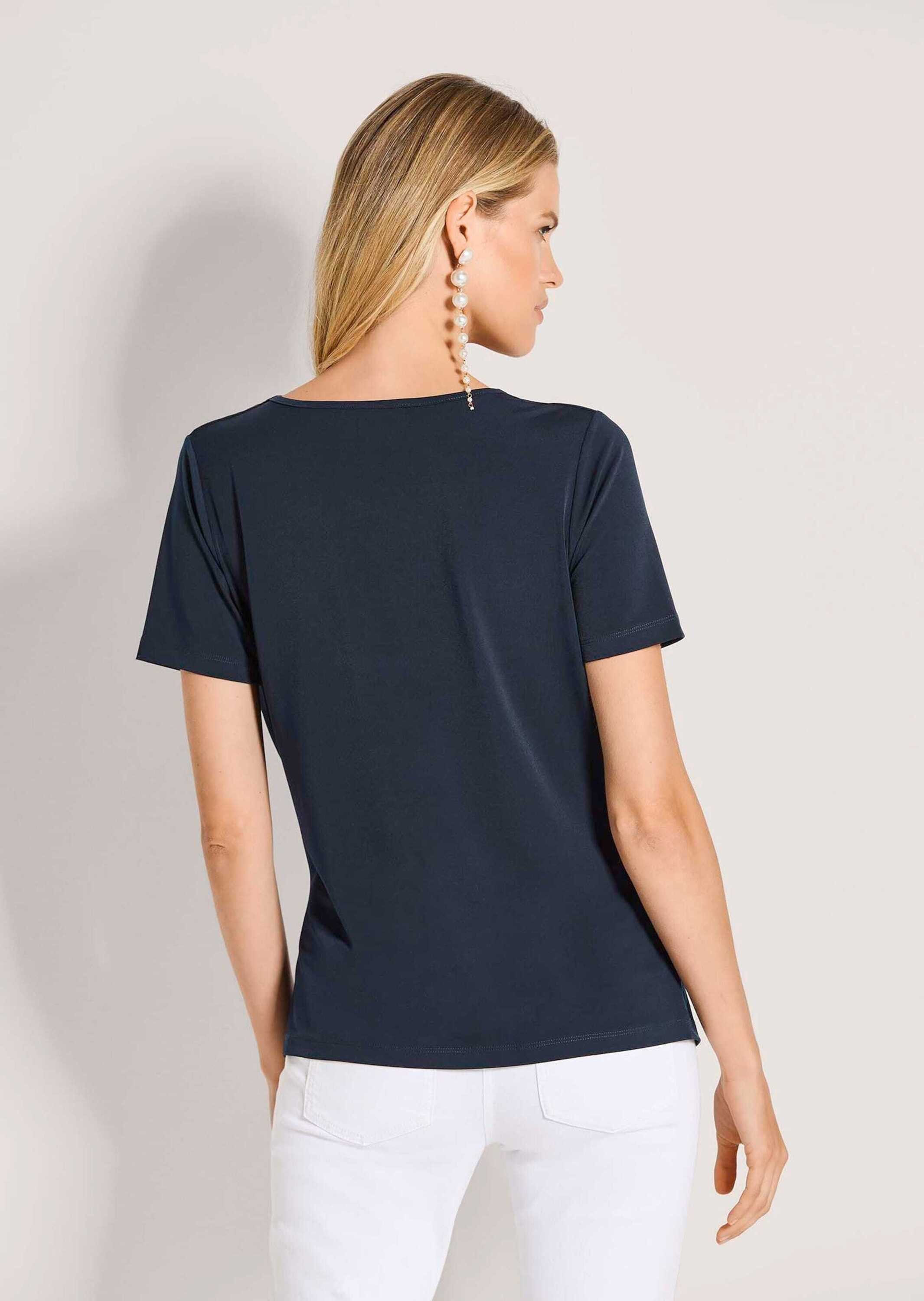 MADELEINE 3/4-Arm-Shirt Elegantes Wickelshirt Kurzarm mit Elasthan Sommerlicher Jersey-Crêpe mit Wickeleffekt