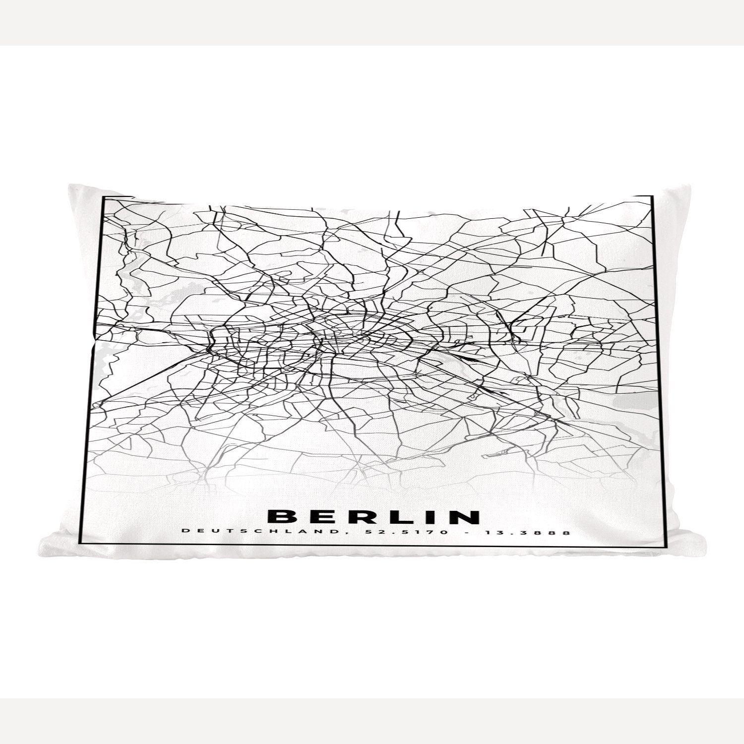 MuchoWow Dekokissen Berlin - Karte - Stadtplan, Wohzimmer Dekoration, Zierkissen, Dekokissen mit Füllung, Schlafzimmer