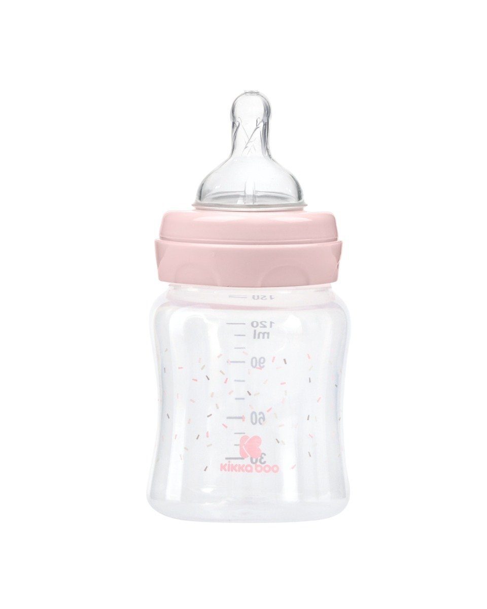 Kikkaboo Babyflasche Babyflasche Geburt ab Weithals, 120 ml, PP S, Größe rosa Anti-Kolik-Sauger