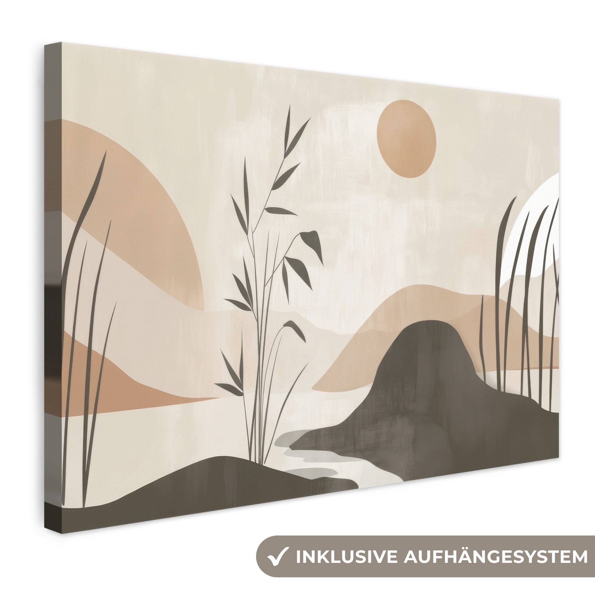 OneMillionCanvasses® Leinwandbild Japandi - Landschaft - Beige, Fotodruck (1 St), Leinwand Bilder Klein, Wand Dekoration Aesthetic 30x20 cm