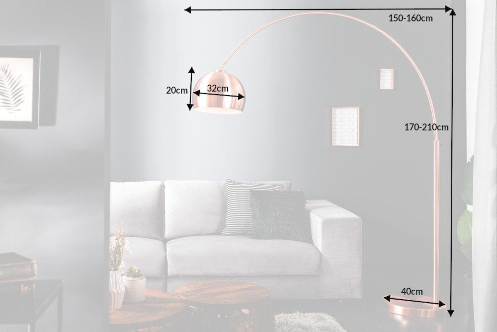 · · riess-ambiente verstellbar Bogenlampe Design kupfer, LOUNGE · 170-210cm Modern Metall Wohnzimmer Leuchtmittel, ohne DEAL