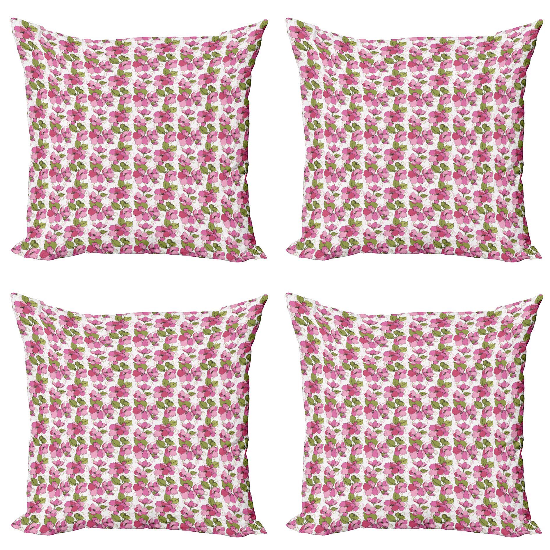 Kissenbezüge Modern Accent Doppelseitiger Digitaldruck, Abakuhaus (4 Stück), Rosa Blumen Blooming auf Geometric