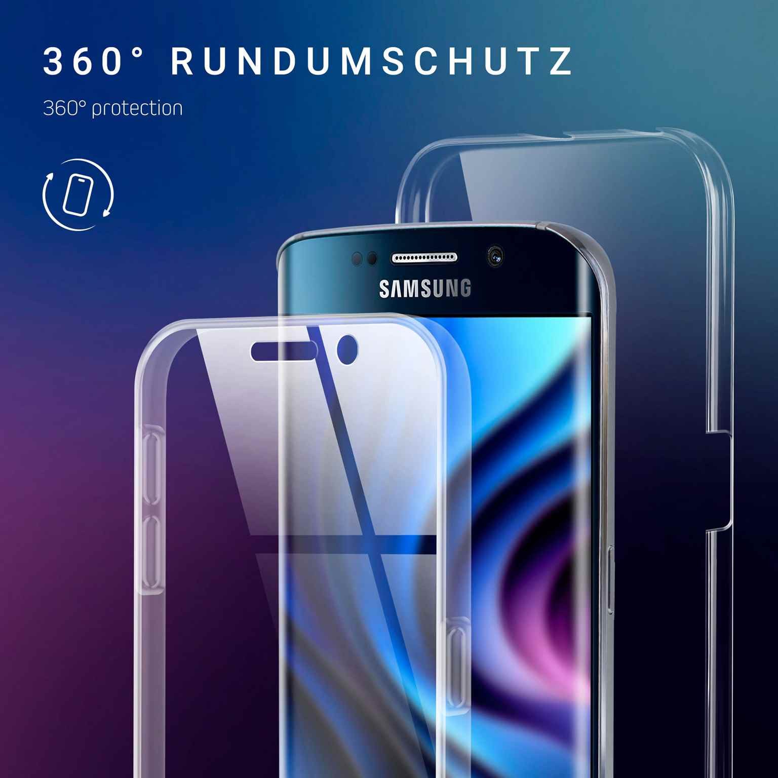 ONEFLOW Handyhülle für Samsung Galaxy S6 Edge Hülle Komplett Schutz Touch Case 5,1 Zoll, 360 Grad Schutzhülle Transparent Rundumschutz Durchsichtig Beidseitig