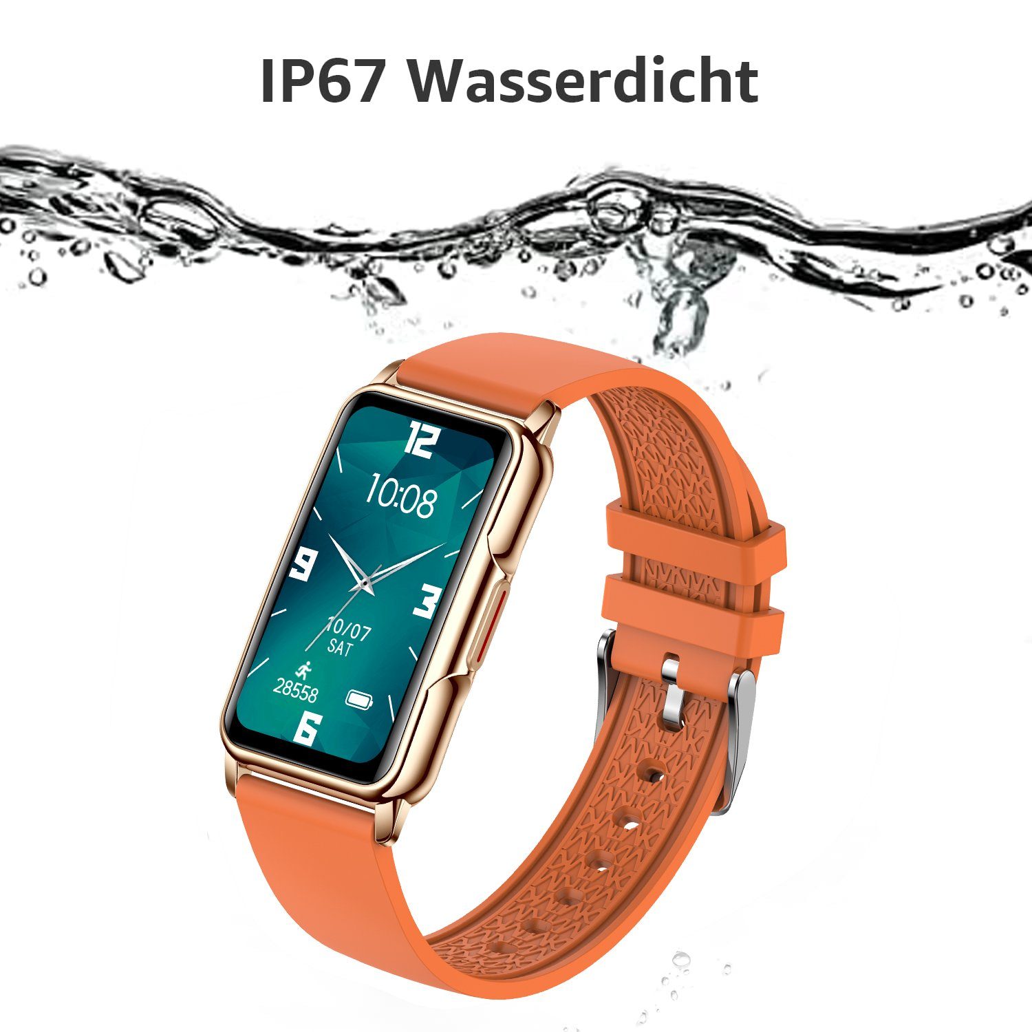 Damen cm), Gesundheitsfunktionen iOS Orange Watch, Haiaveng Smart Zoll, (3,73 Smartwatch Fitness Schwarz Android + und Smartwatch cm/1,47 Damen Tracker, Uhr, Fitness