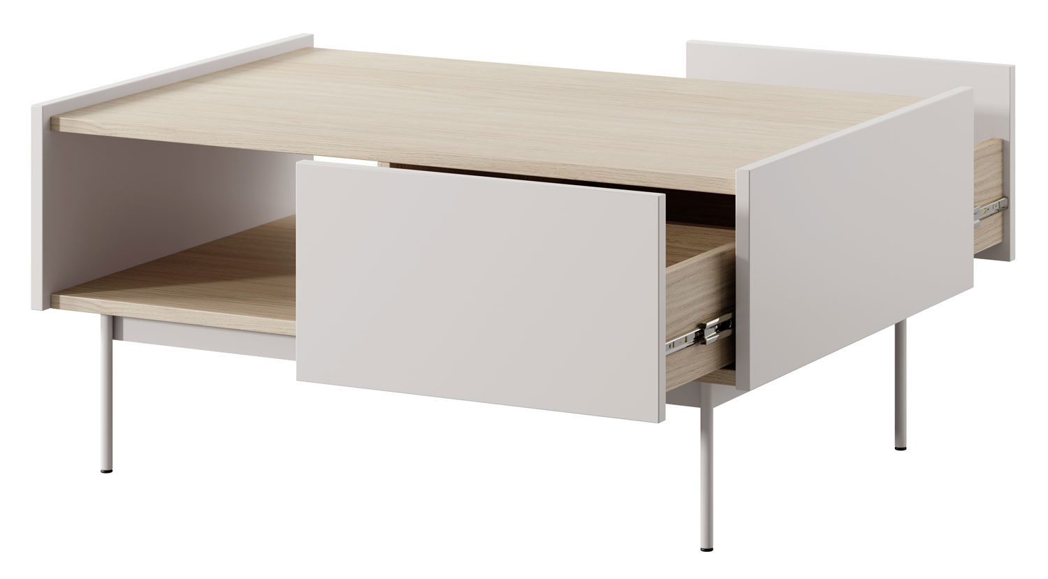 Feldmann-Wohnen Couchtisch Color (mit Schubladen, 1-St., moderne Optik, mit Schubladen), 97x65x45cm, Kaschmir, Eiche Linea, grifflos