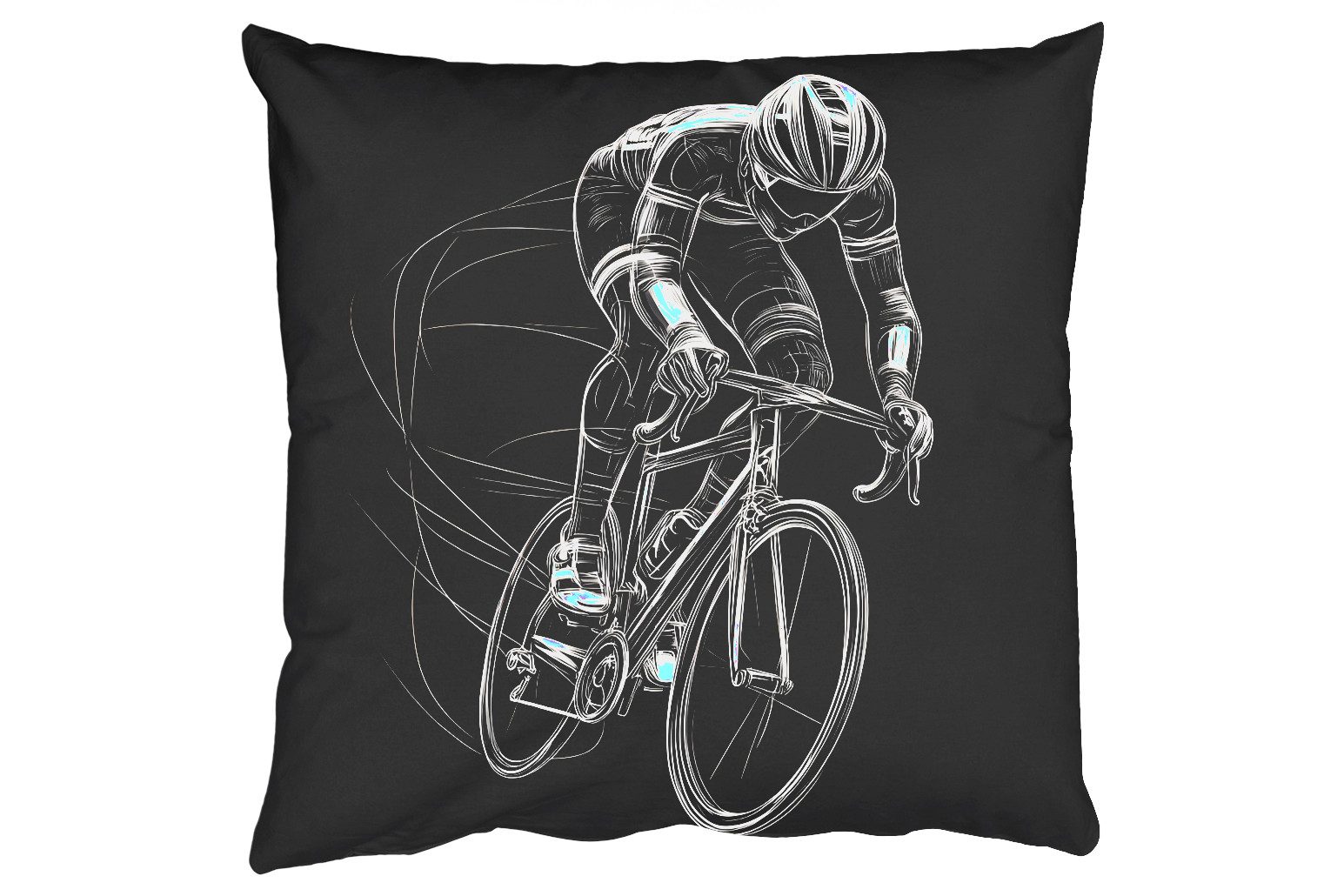 MuchoWow Dekokissen Strichzeichnung - Weiß - Radfahren - Geschwindigkeit, Zierkissen, Deko Kissen mit Füllung, Sofakissen, 60x60 cm