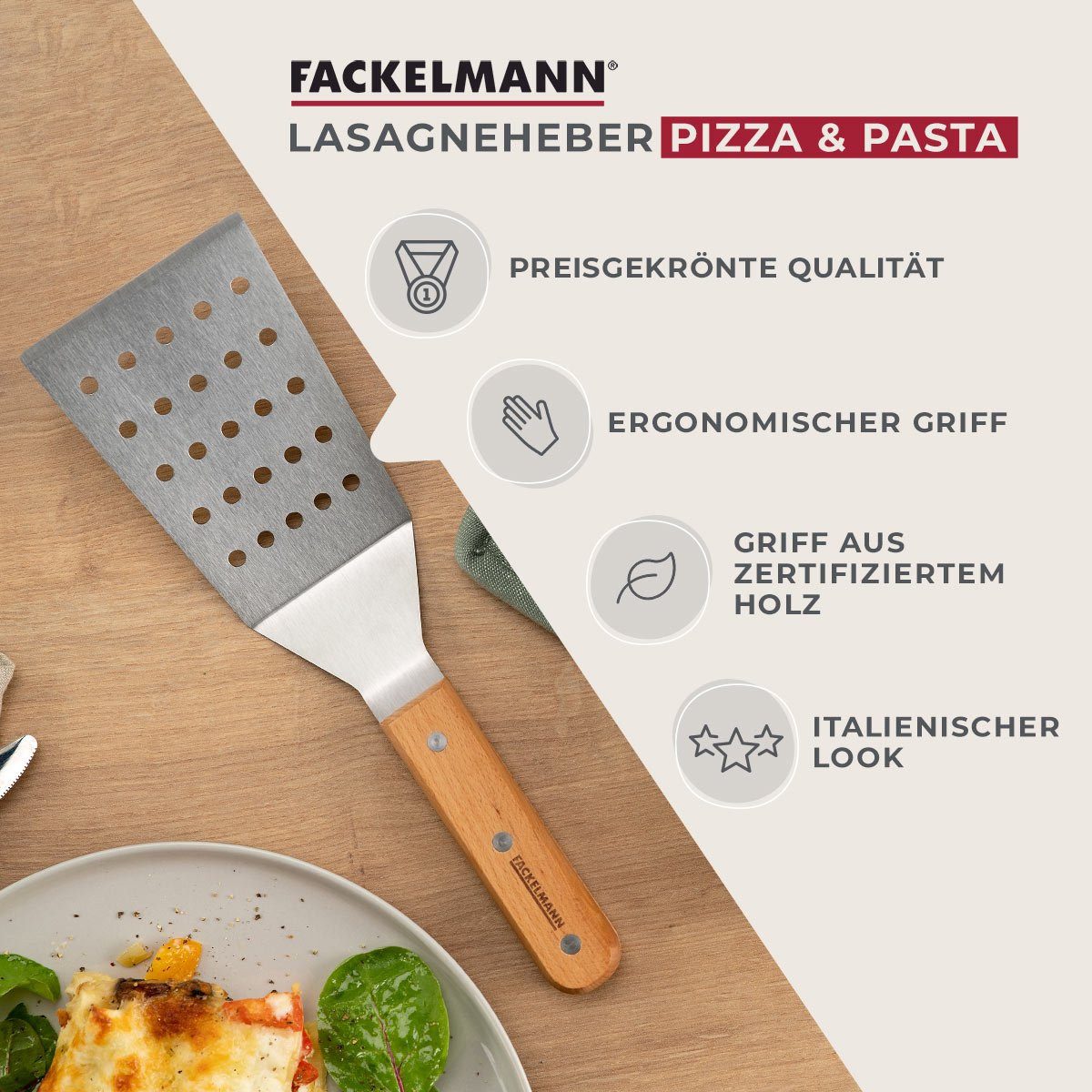 FACKELMANN Pfannenwender Lasagneheber, Pastaheber, Servierbesteck, Küchenhelfer