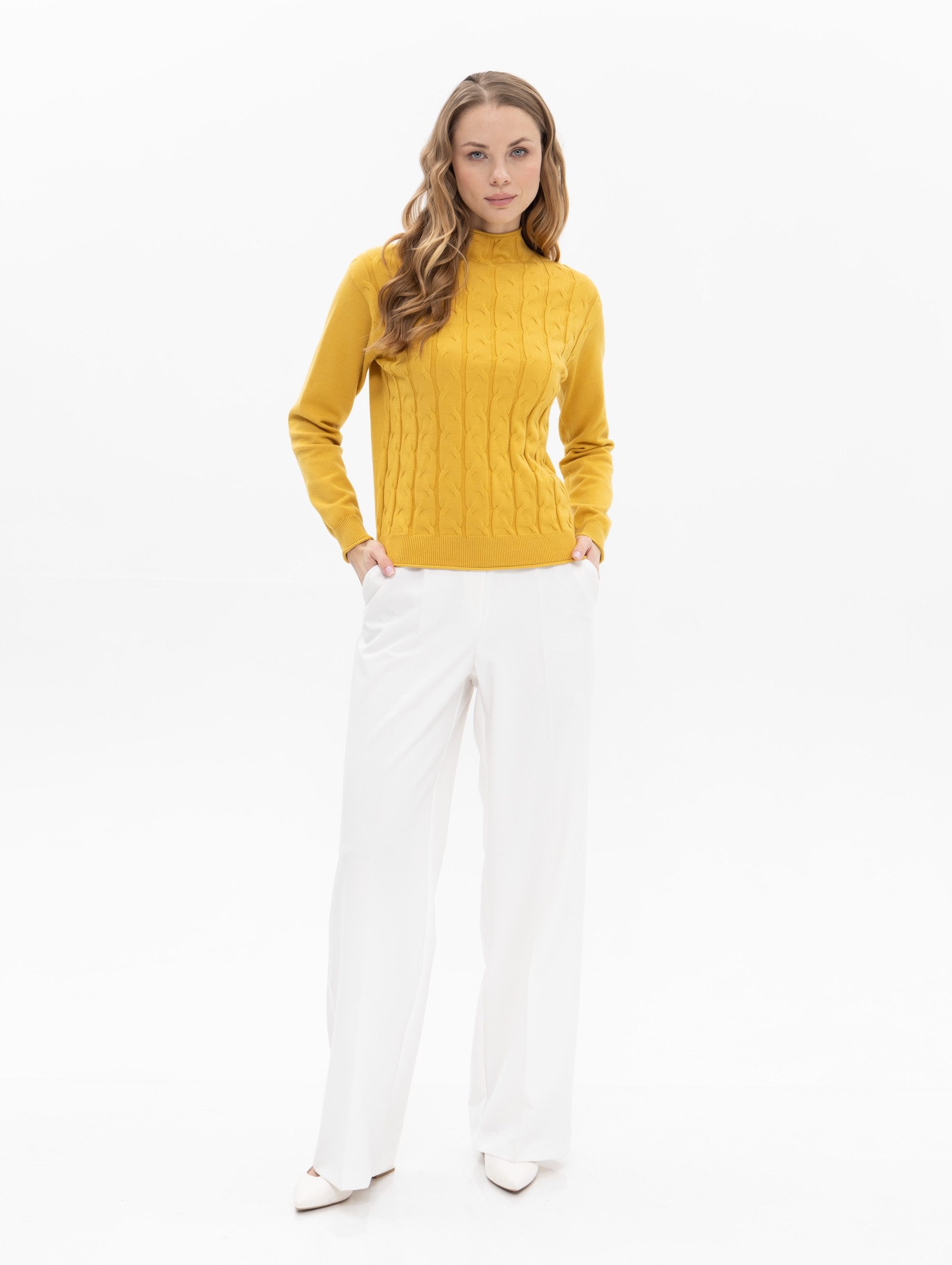 Passioni Rollkragenpullover mit Zopfstrick-Optik