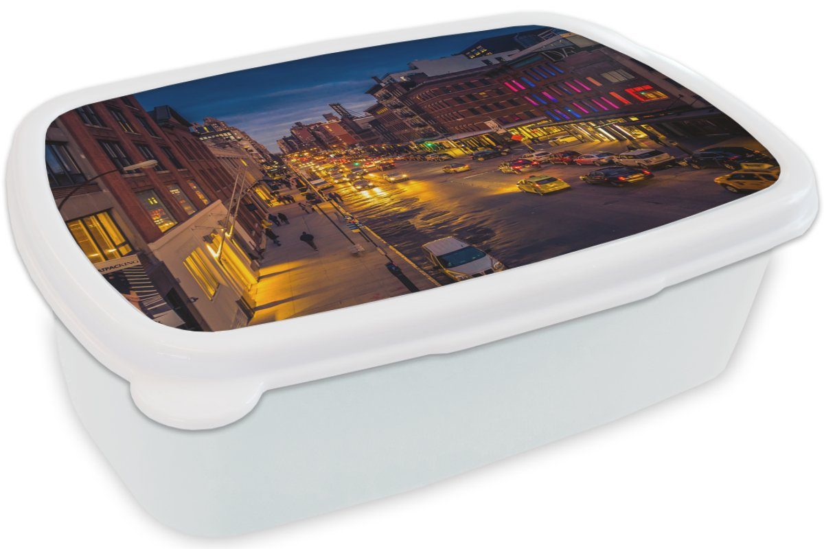 MuchoWow Lunchbox New York - Kinder Brotdose, - Jungs Taxi, für und für Nacht Kunststoff, weiß Erwachsene, (2-tlg), Mädchen Brotbox und
