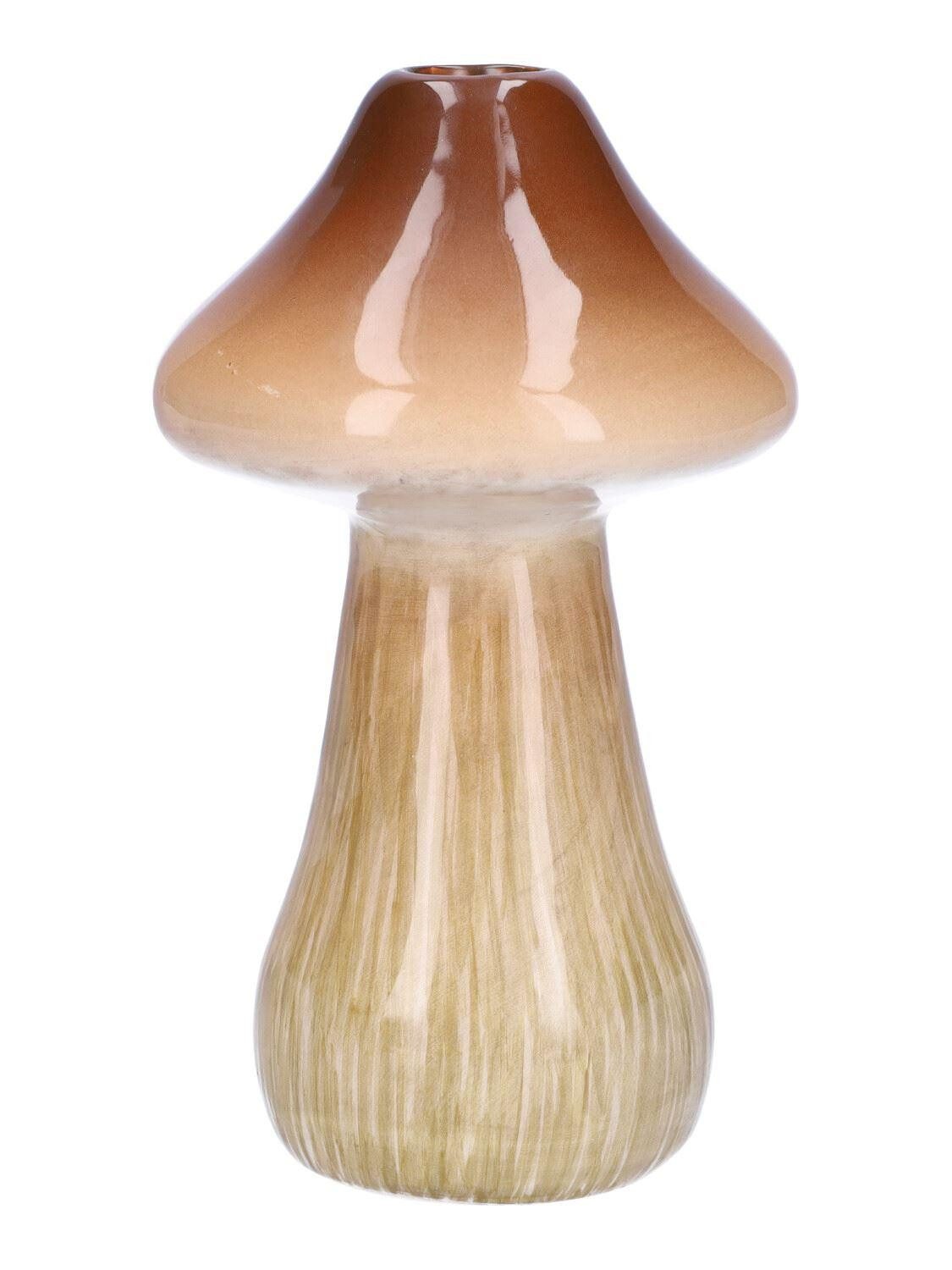 INNA-Glas Dekovase Keramik Pflanzvase RATBURGA, Pilz Form, braun-beige, 16cm, Ø9cm