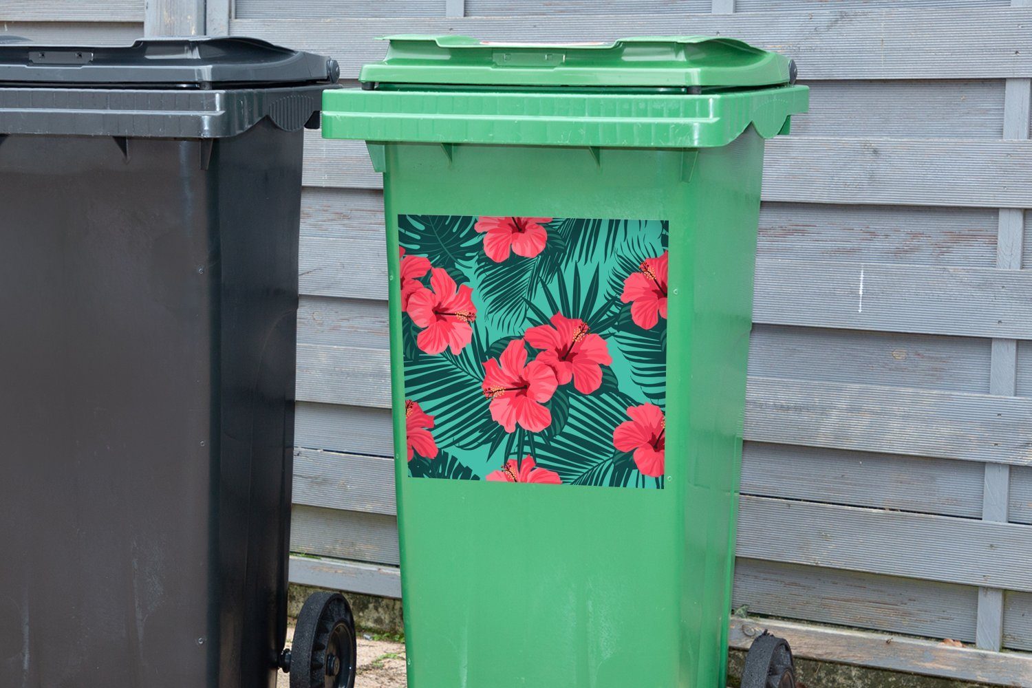 (1 Blumen - Sticker, Container, Mülltonne, St), Tropisch Mülleimer-aufkleber, - Abfalbehälter Wandsticker MuchoWow Palmenblatt