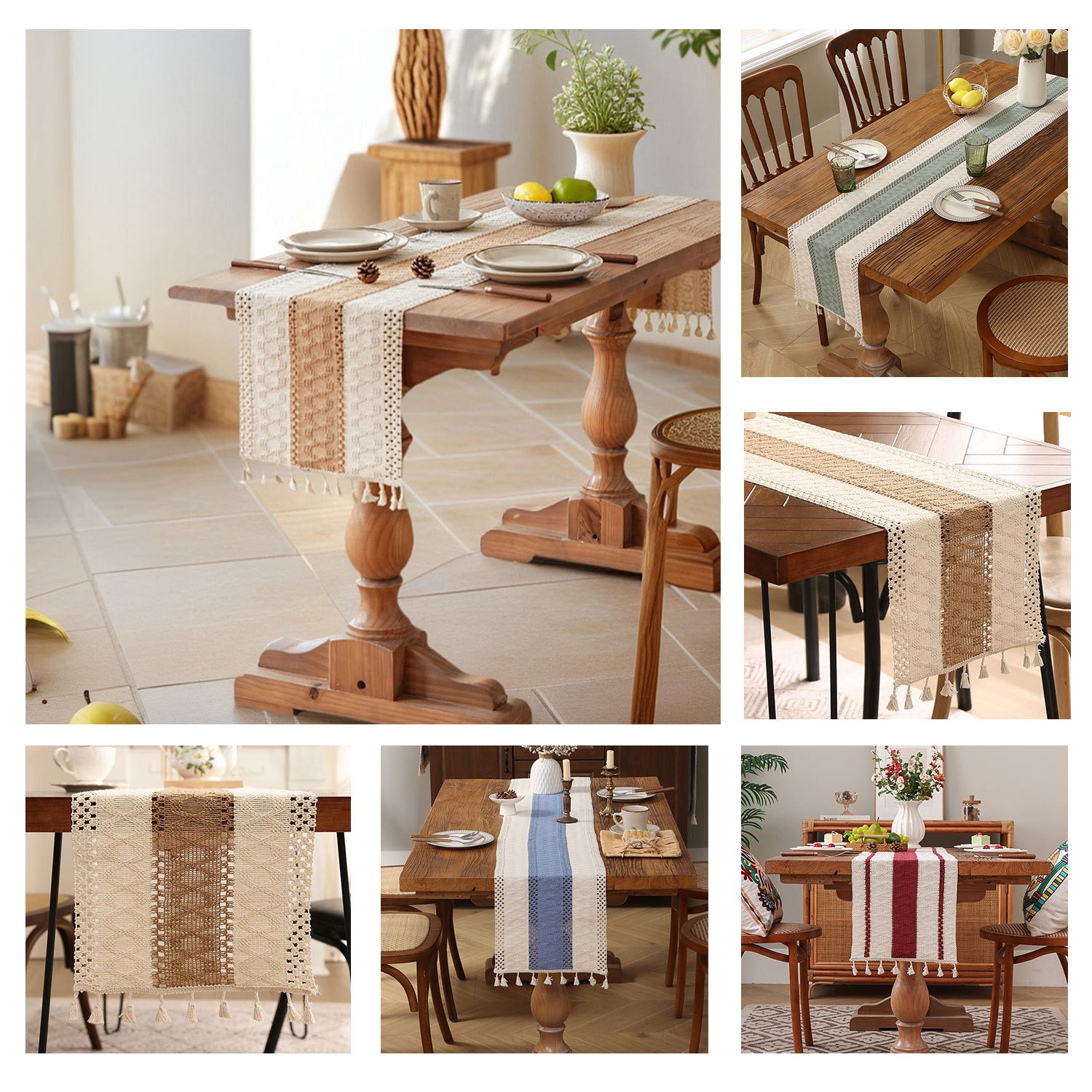 Refttenw Tischläufer Tischläufer mit Quastenbesatz,Boho-Makramee-Tischläufer,Tischdeko