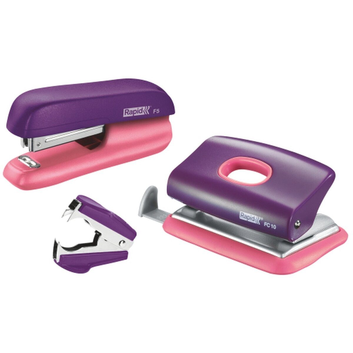 LEITZ Tischaufsatz Schreibtisch-Set Heftgerät F5, Locher FC10, Enthefter C2 violett/apric