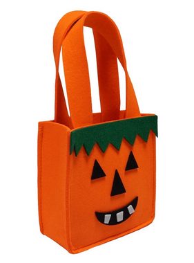 Maskworld Kostüm Halloween Kinder Einkaufstasche- Beutel Kürbis, Supersüßer Filzbeutel für Halloween-Süßigkeiten