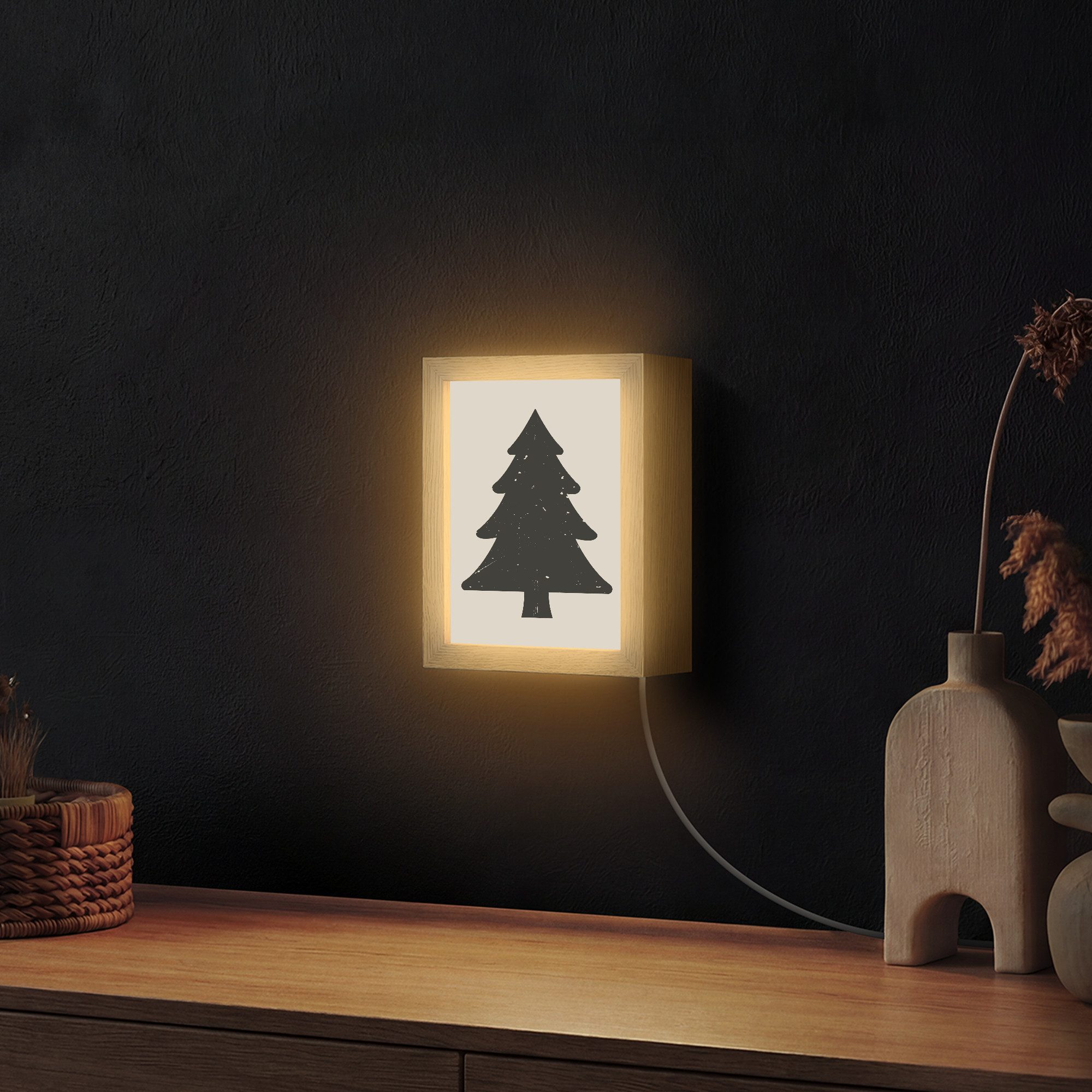 OnlyWow Wandleuchte Lightbox Weihnachtsbaum - Schwarzer Weihnachtsbaum - Baum - Japandi, Dimmbar, Farbwechsel, LED, Warmweiß, Kaltweiß, Neutralweiß Einstellbar, Wandlampe Innen, Dimmbar, mit Kabel, LED, Beleuchtung, Wohnzimmer
