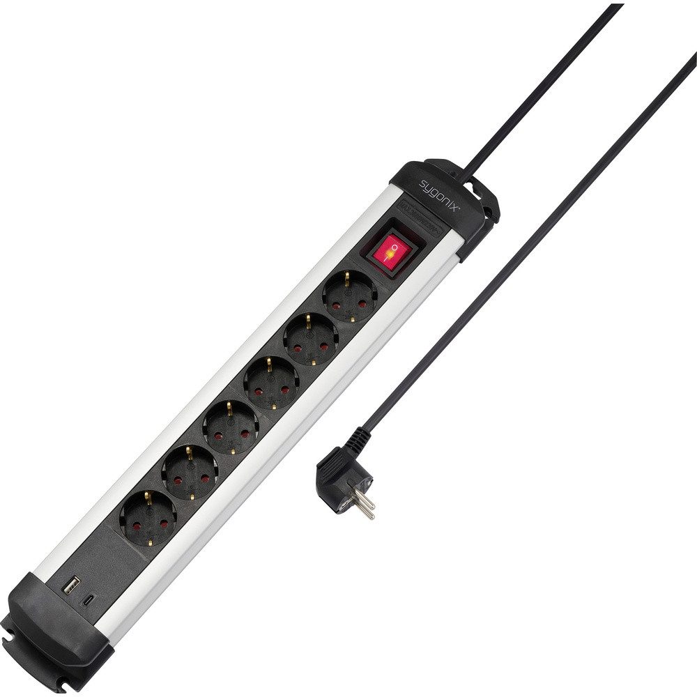 Sygonix Sygonix SY-6807130 Steckdosenleiste mit Schalter 6fach Schwarz, Silber Steckdosenleiste (Kabellänge 3.00 m)