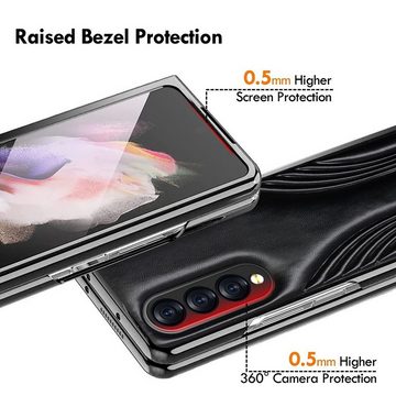 Wigento Handyhülle Für Samsung Galaxy Z Fold4 5G Kunstleder / Geprägte Faltung Kunststoff Handy Tasche Hülle Etuis Blau