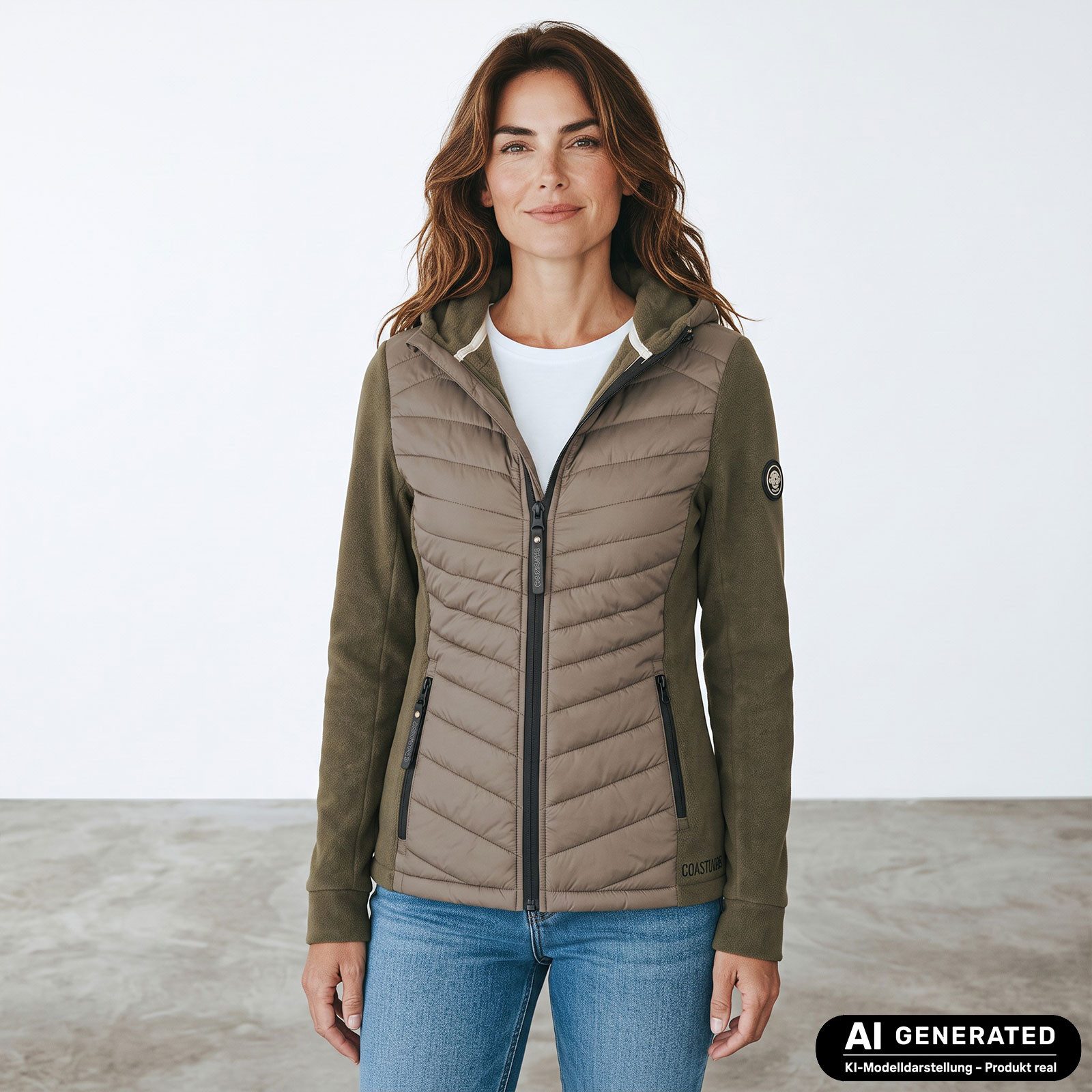 Coastguard Steppjacke Damen Hybridjacke Übergangsjacke - Leichte Jacke mit Fleece und Stepp Velvet-Fleece mit Stepp, Angeschnittene Kapuze, Reißverschluss-Tasch – Bild 3 von 5